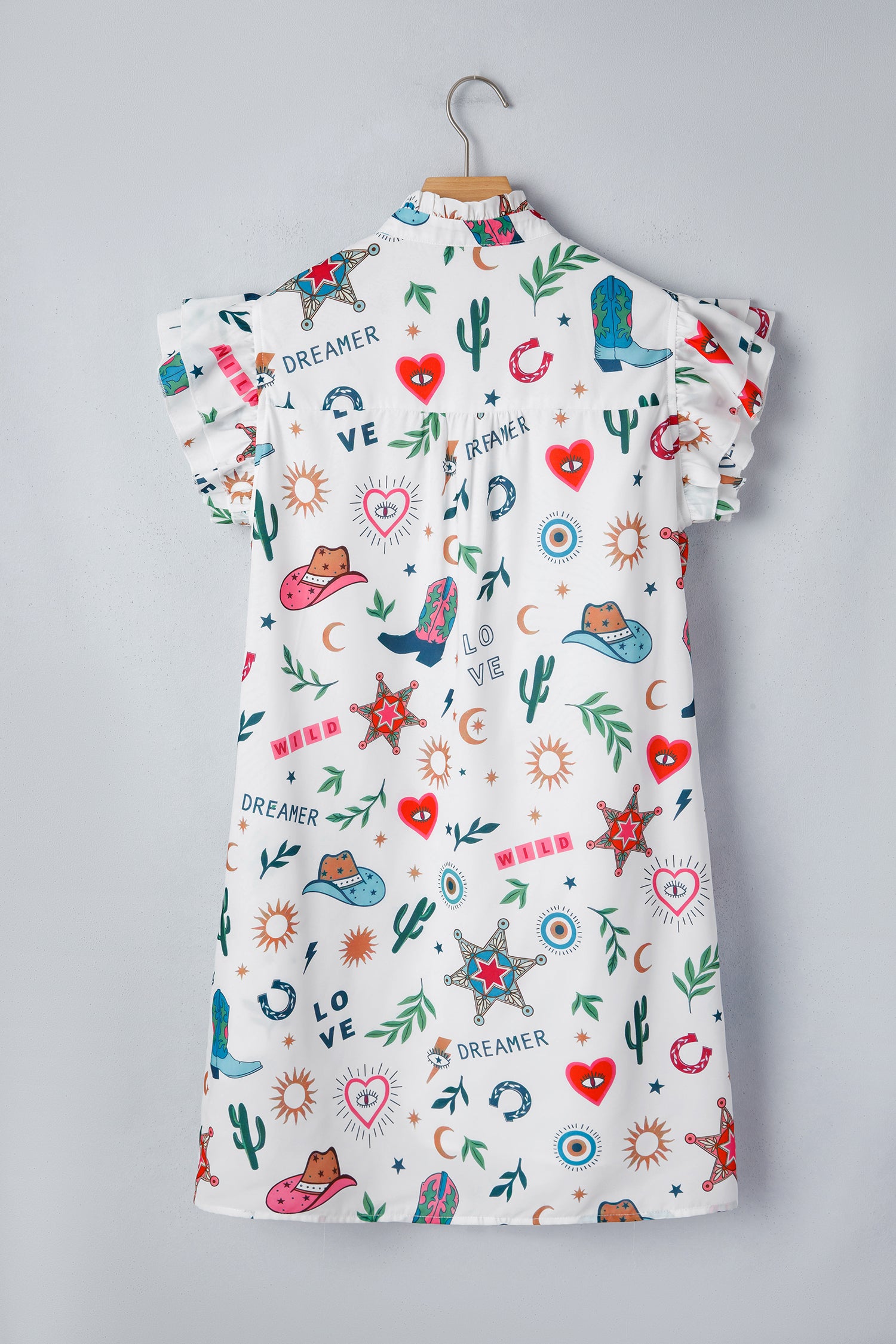 Shop White Western Print Flutter Sleeve Mini Dress | Sizes UK 8-20 at LivelyLooks
