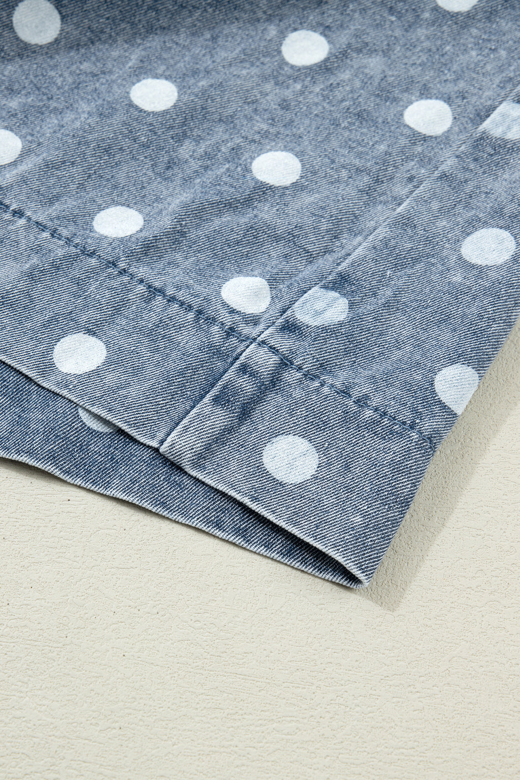 Shop Sky Blue Polka Dot Denim Romper | Tie V-Neck Pleated Loose Playsuit at LivelyLooks