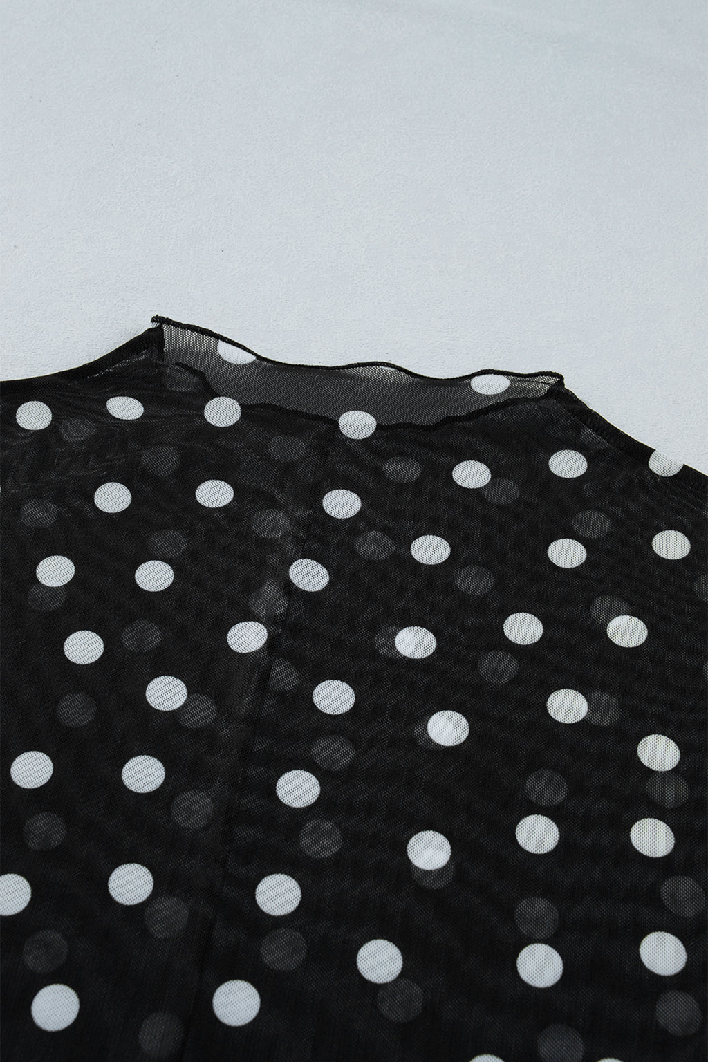 Women's Black Plus Size Polka Dot Mock Neck Long Sleeve Mesh Top at LivelyLooks