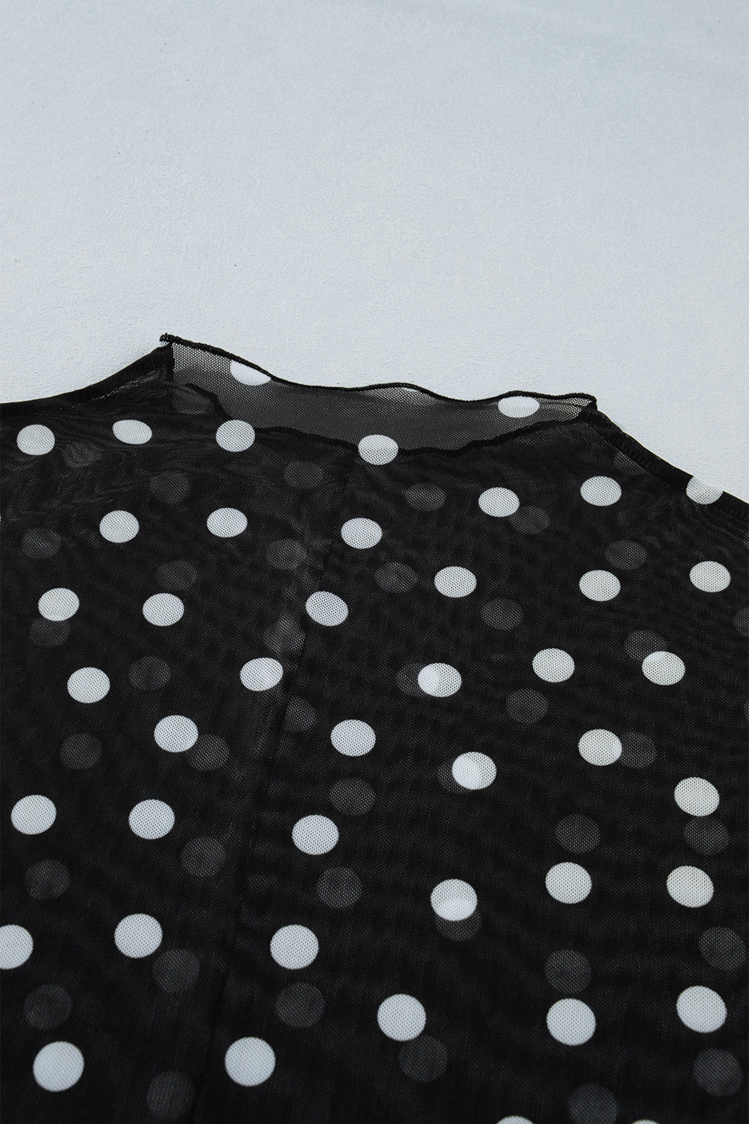 Women's Black Plus Size Polka Dot Mock Neck Long Sleeve Mesh Top at LivelyLooks