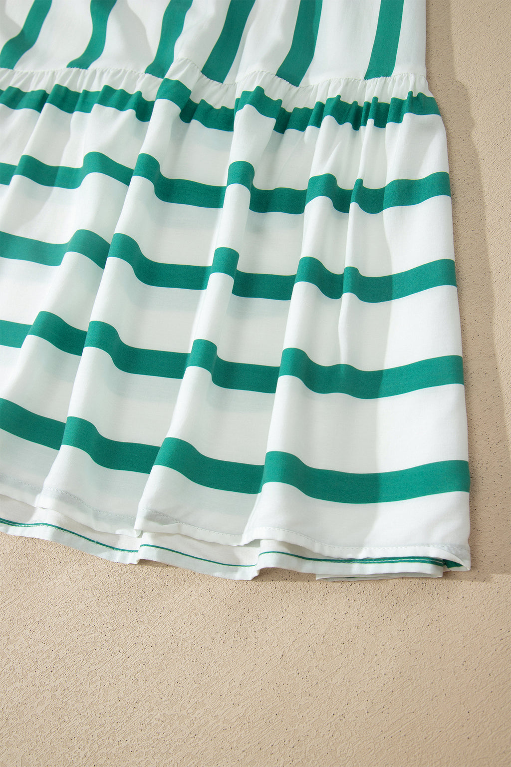 Stripe Ricrac Notch V-Neck Puff Sleeve Midi Dress Green Sky Blue S-XL
