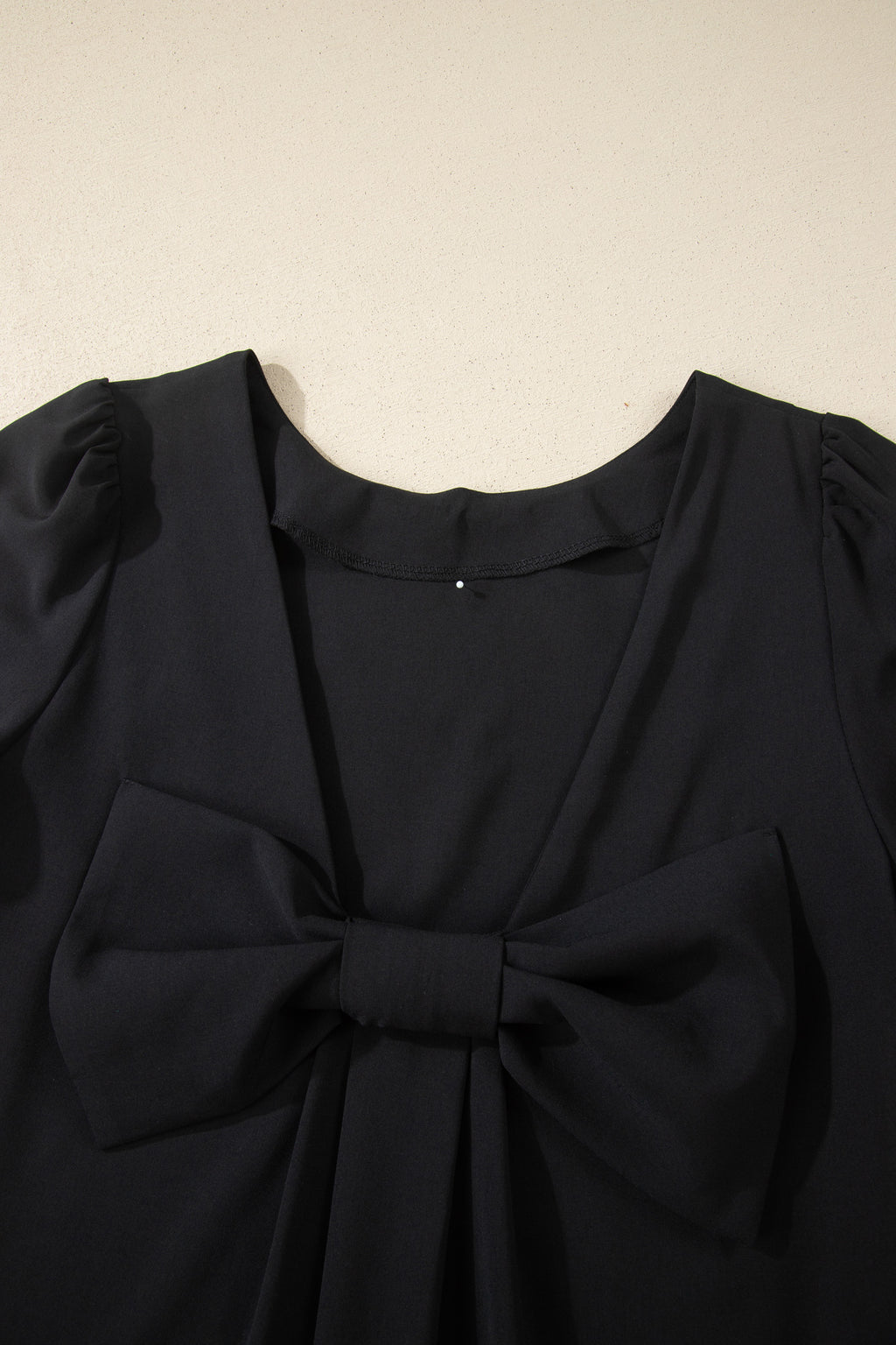 Black Bow Decor Backless Short Sleeve Shift Mini Dress S-XL