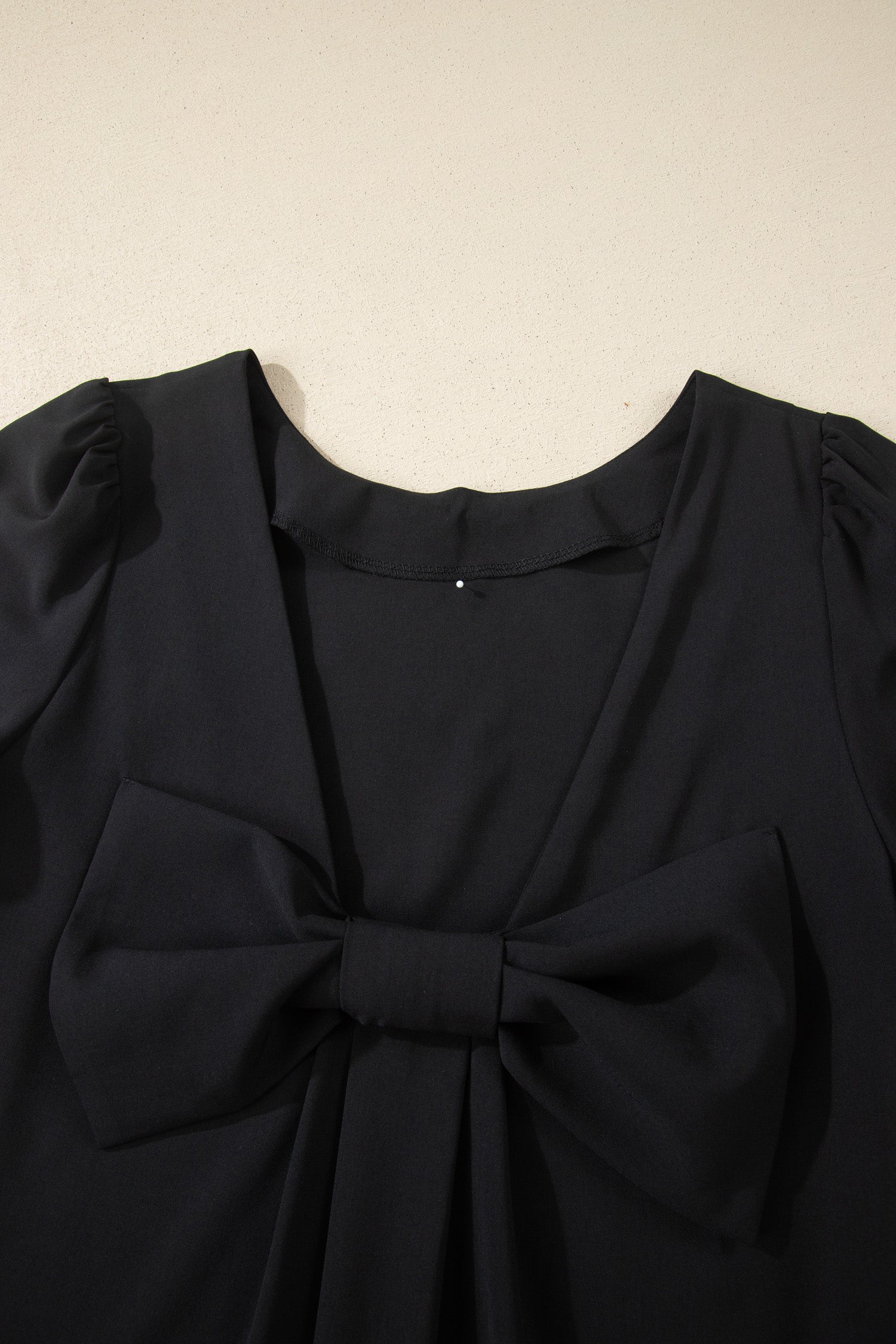 Black Bow Decor Backless Short Sleeve Shift Mini Dress S-XL