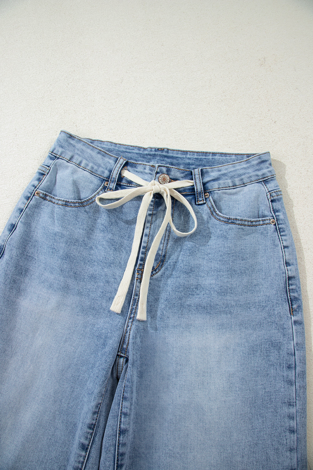 Shop Myosotis Slit Leg High Rise Drawstring Casual Jeans at LivelyLooks