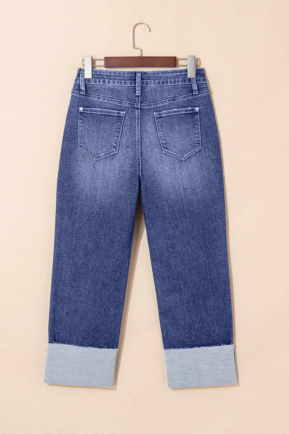 Women's Women's Distressed Straight Jeans Folded Cuffs High Waist Western Sizes 4-16 at LivelyLooks