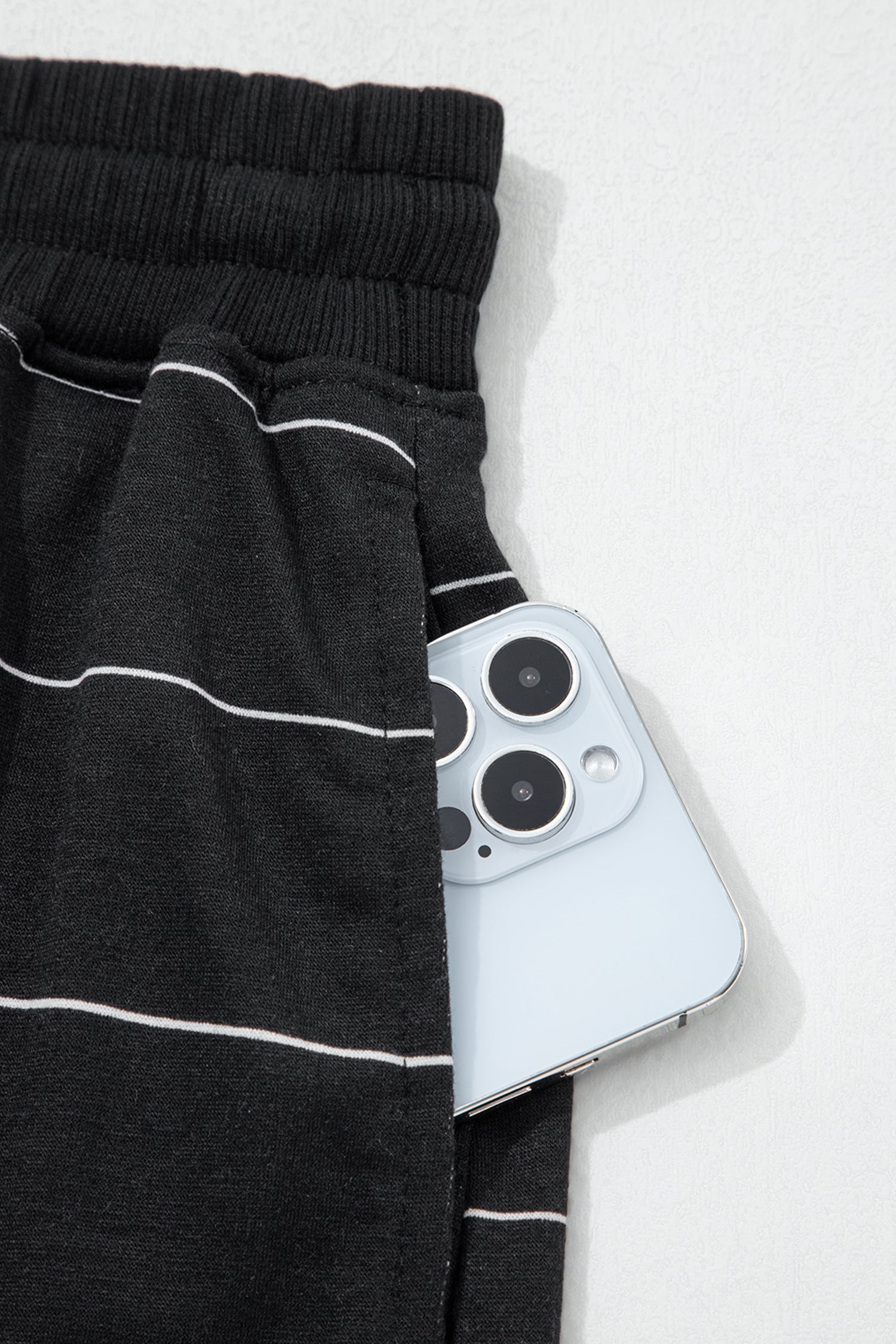 Stripe Half Sleeve Tee & Drawstring Shorts Co-ord Set – White & Black