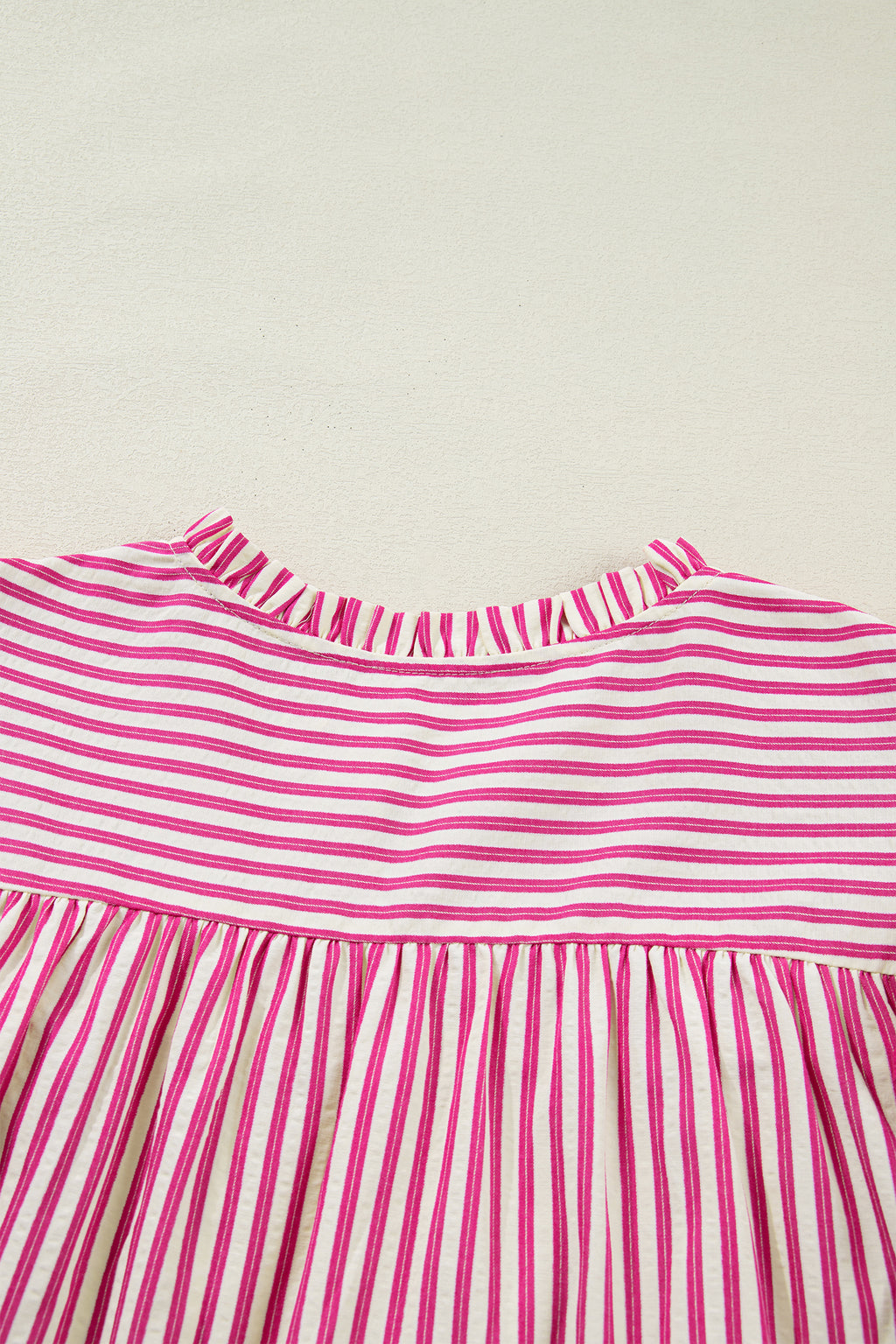 Women's Rose Stripe Shirred Yoke Ruffled Short Sleeve Blouse at LivelyLooks
