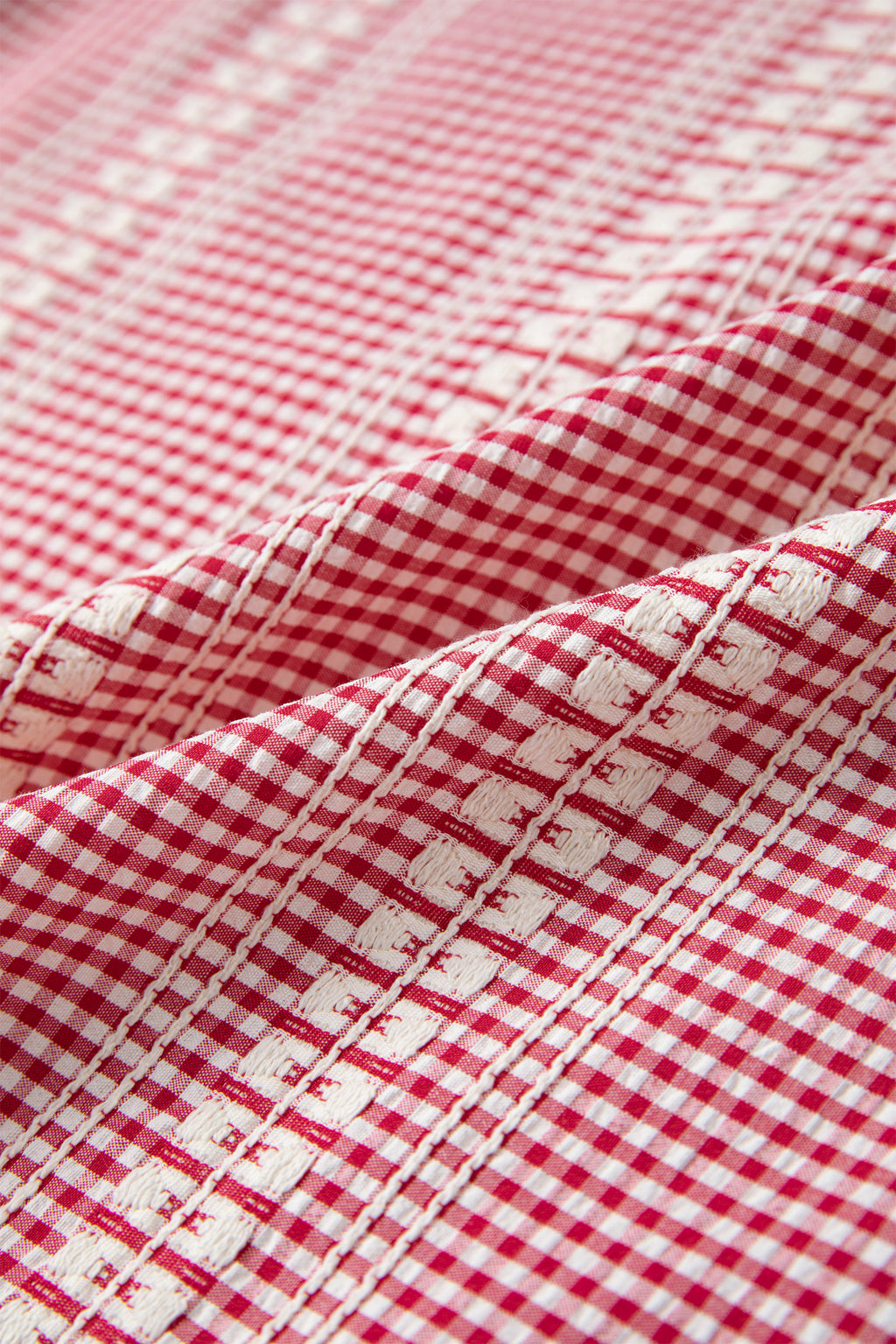 Red Brown Western Gingham Blouse Pony Embroidered Puff Sleeve S-XL