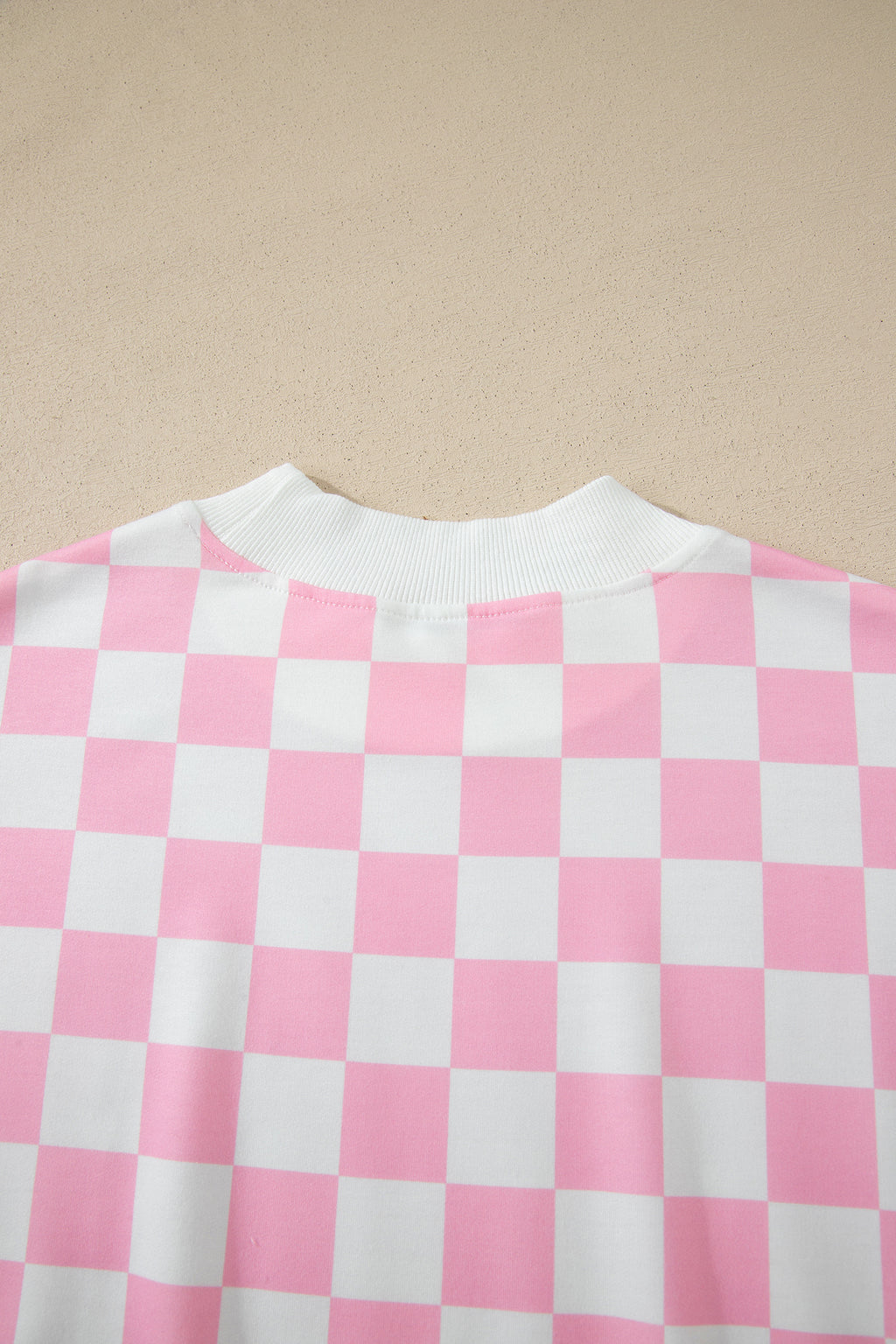 LivelyLooks Pink Checkered Print Colour Block Trim Mock Neck Short Set Two Piece Co-ord PJ women's fashion