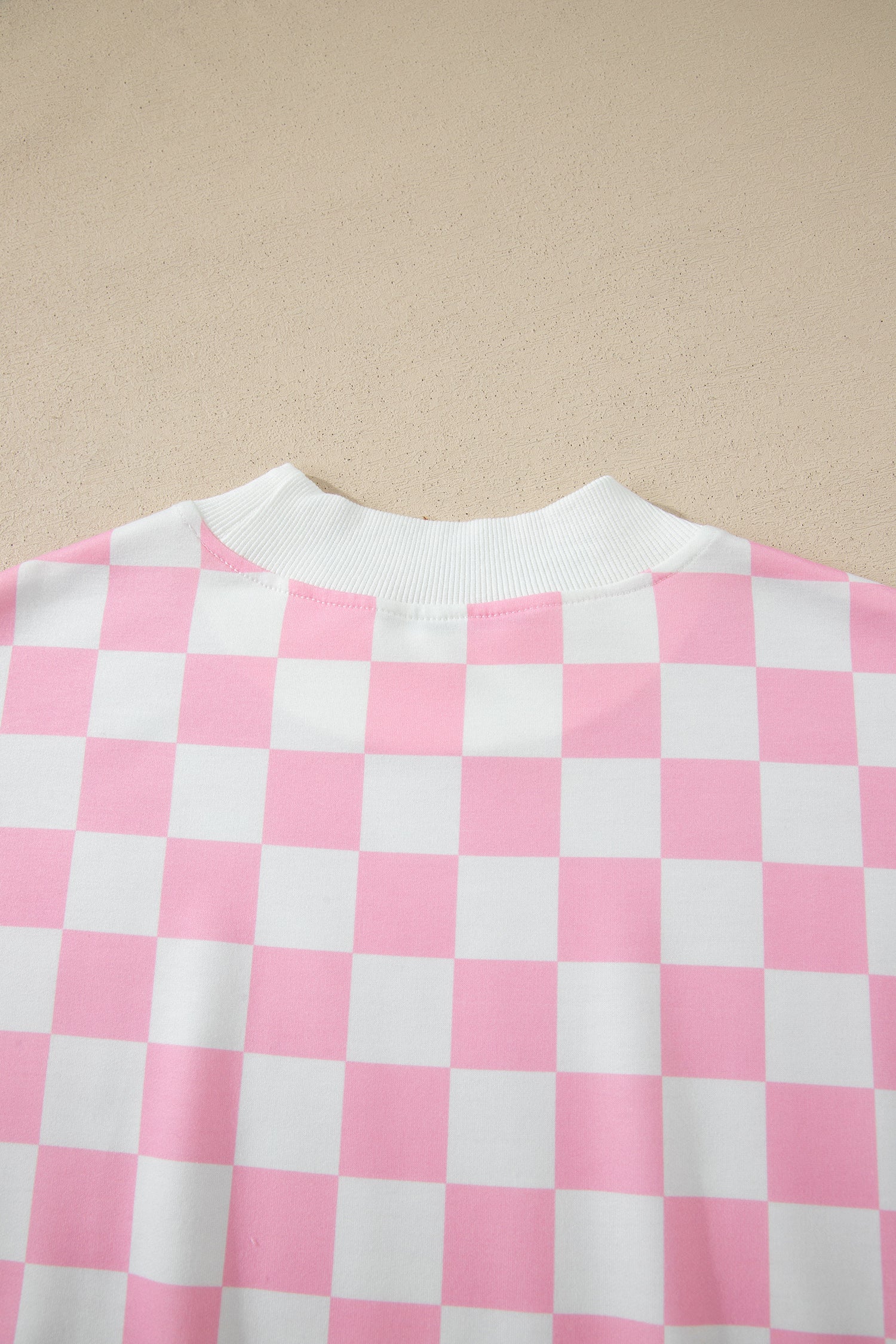 LivelyLooks Pink Checkered Print Colour Block Trim Mock Neck Short Set Two Piece Co-ord PJ women's fashion