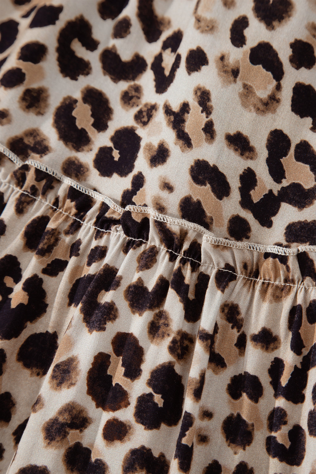 Brown Leopard Print Smocked Ruffled Strap Tiered Maxi Dress