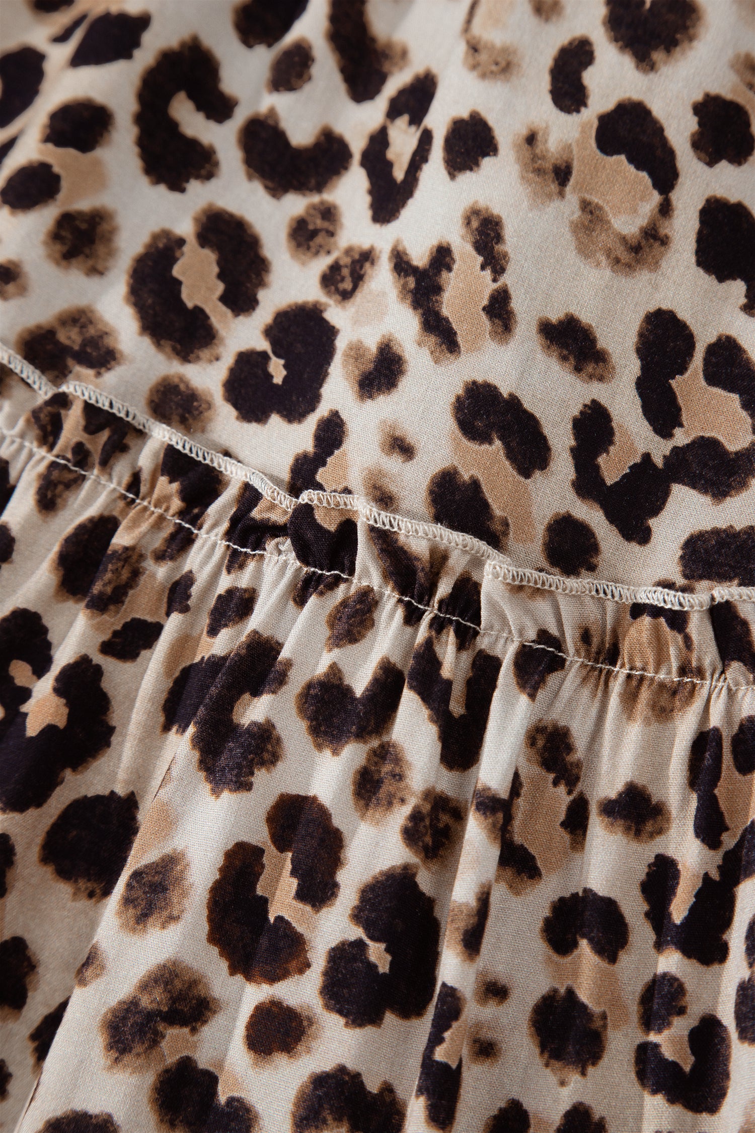 Brown Leopard Print Smocked Ruffled Strap Tiered Maxi Dress