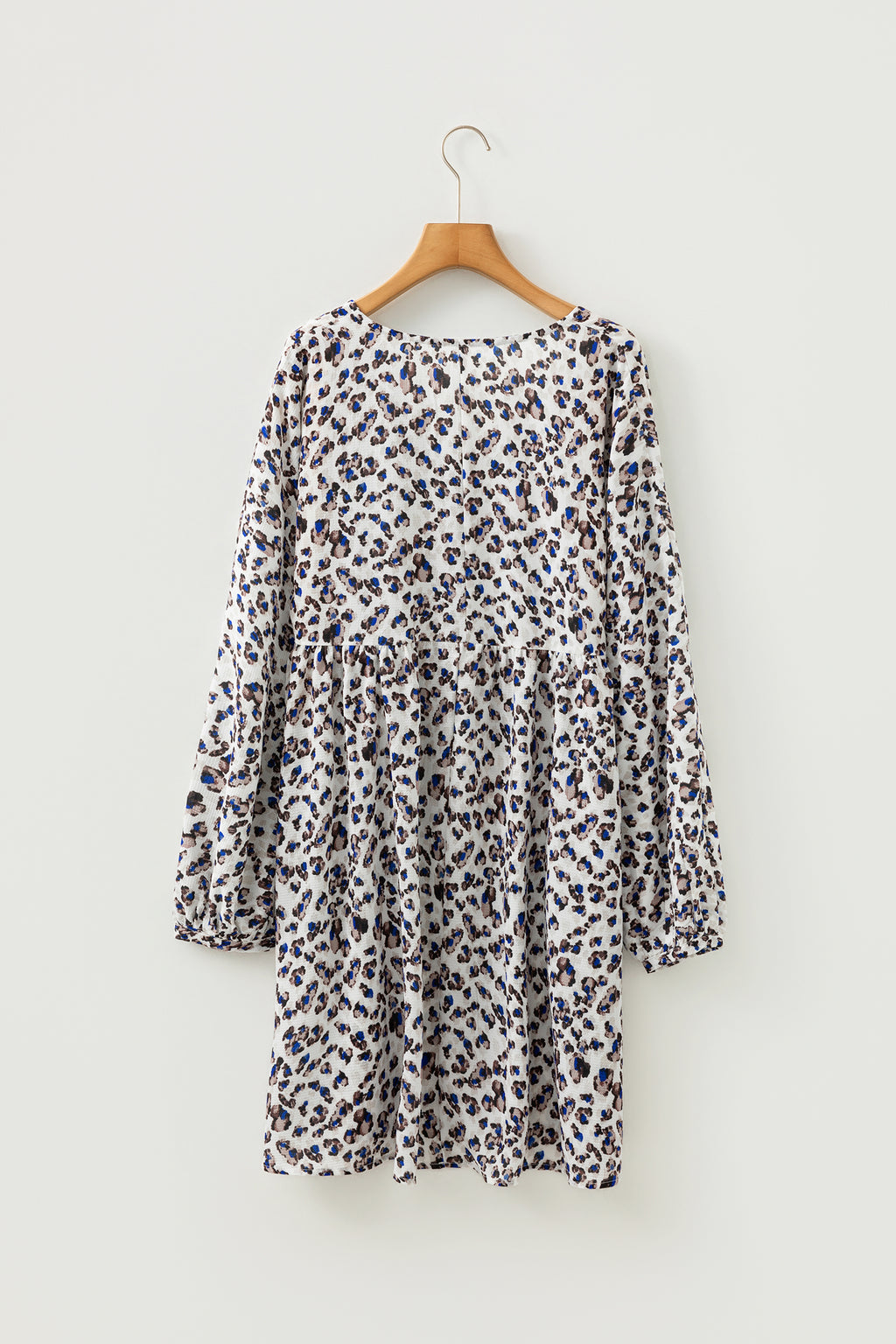 Women's Multicolour Leopard Print V Neck Button Detail Long Sleeve Mini Dress at LivelyLooks