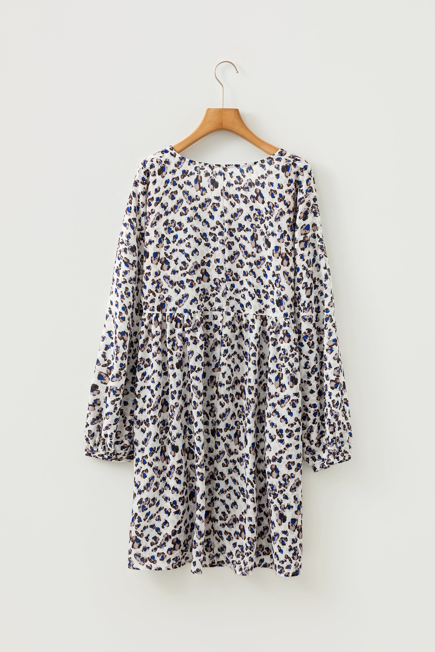 Women's Multicolour Leopard Print V Neck Button Detail Long Sleeve Mini Dress at LivelyLooks