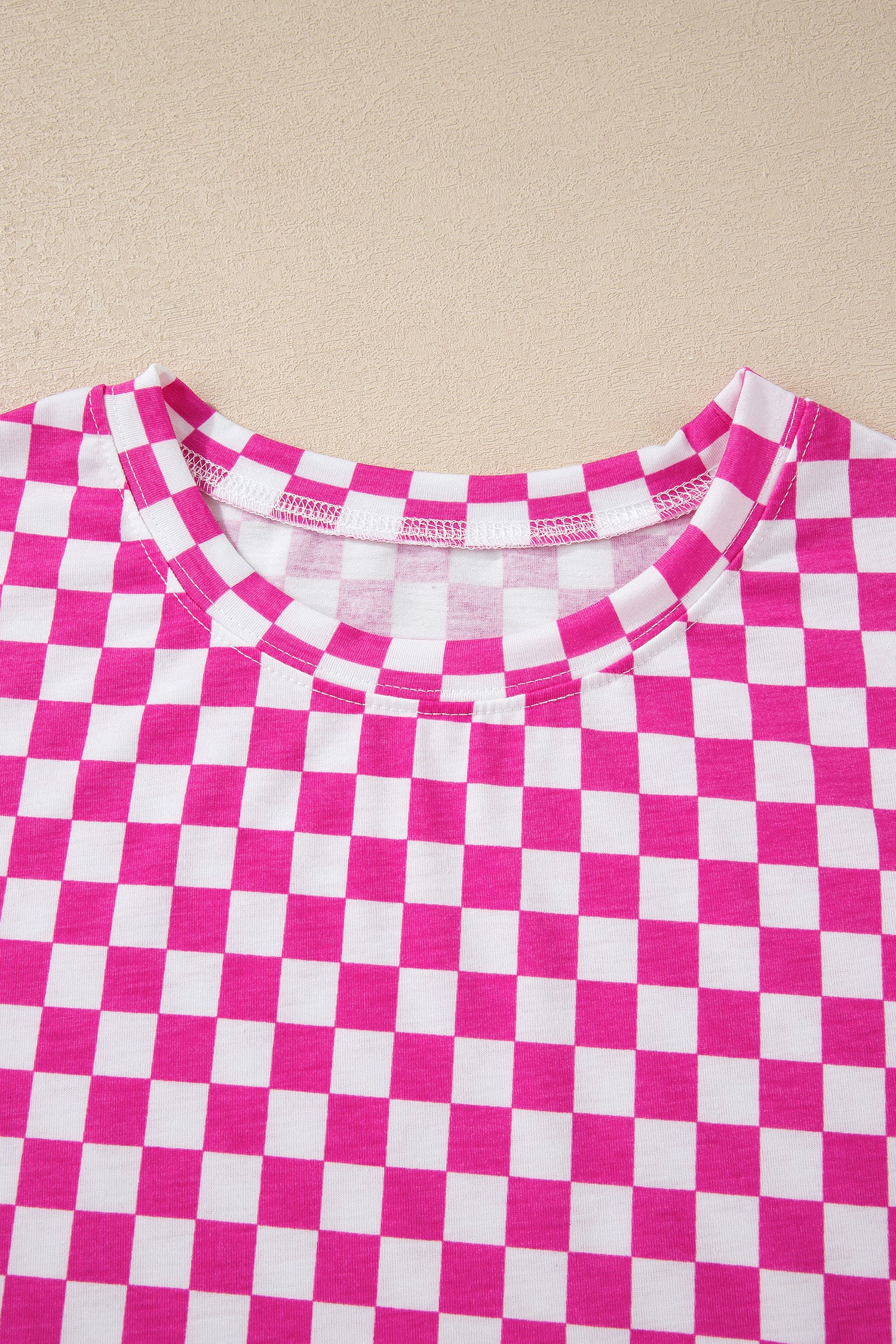 Rose Checkered Lounge Set Half Sleeve Tee & Pant 2pcs Women S-XL