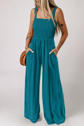 Shop Smocked Square Neck Sleeveless Jumpsuit with Pockets at LivelyLooks