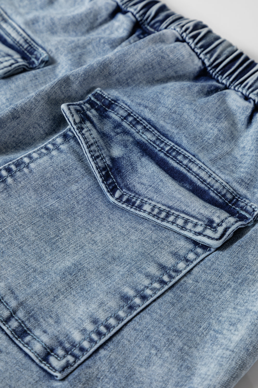 Shop Ashleigh Blue Acid Wash Exposed Seam Drawstring Elastic Waist Barrel Jeans at LivelyLooks