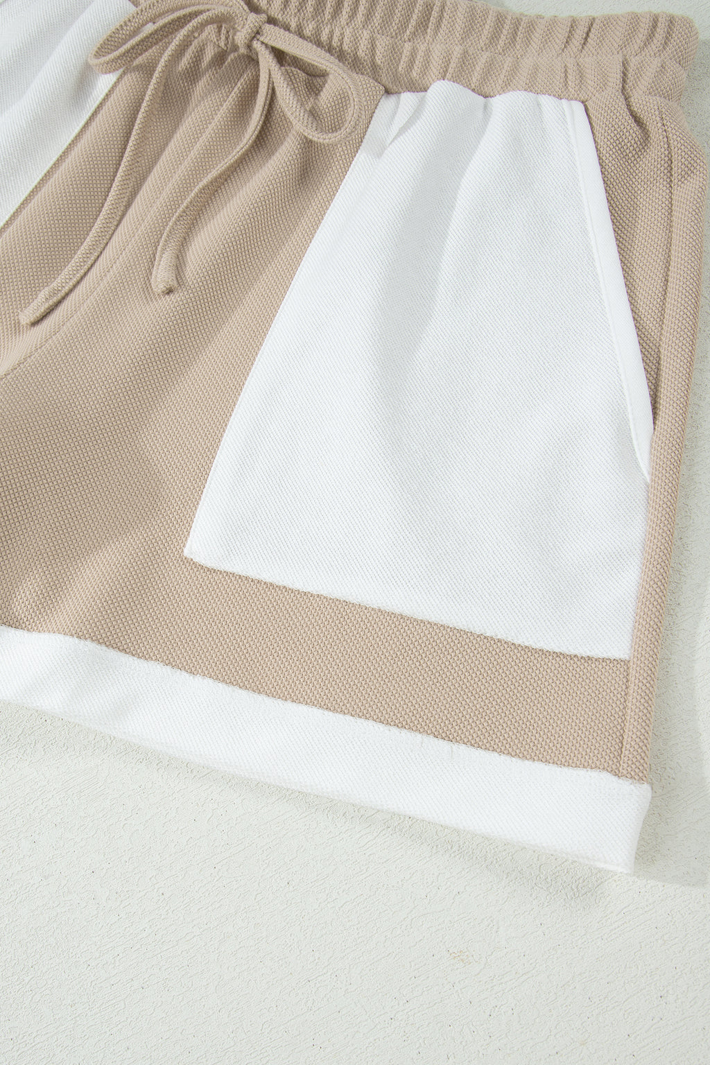 Beige Raw Edge Colour Block Oversized Tee & Drawstring Shorts Co-ord Set
