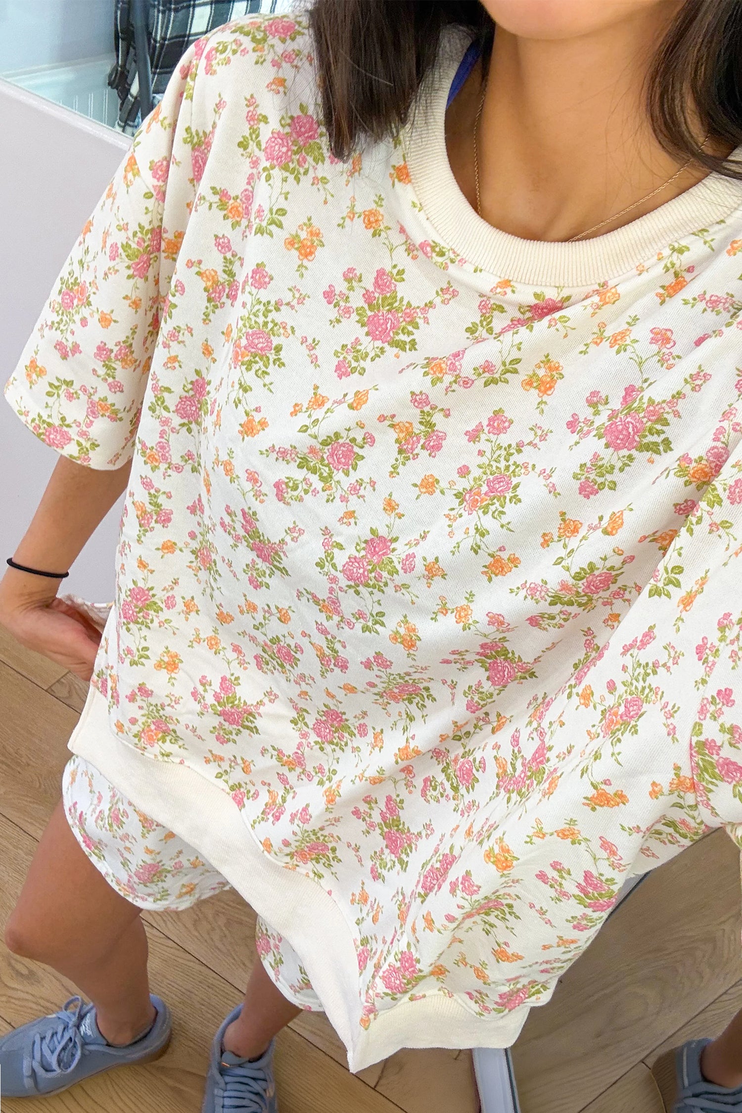 Floral Print Two Piece Short Set | Sky Blue & Pink | S-XL