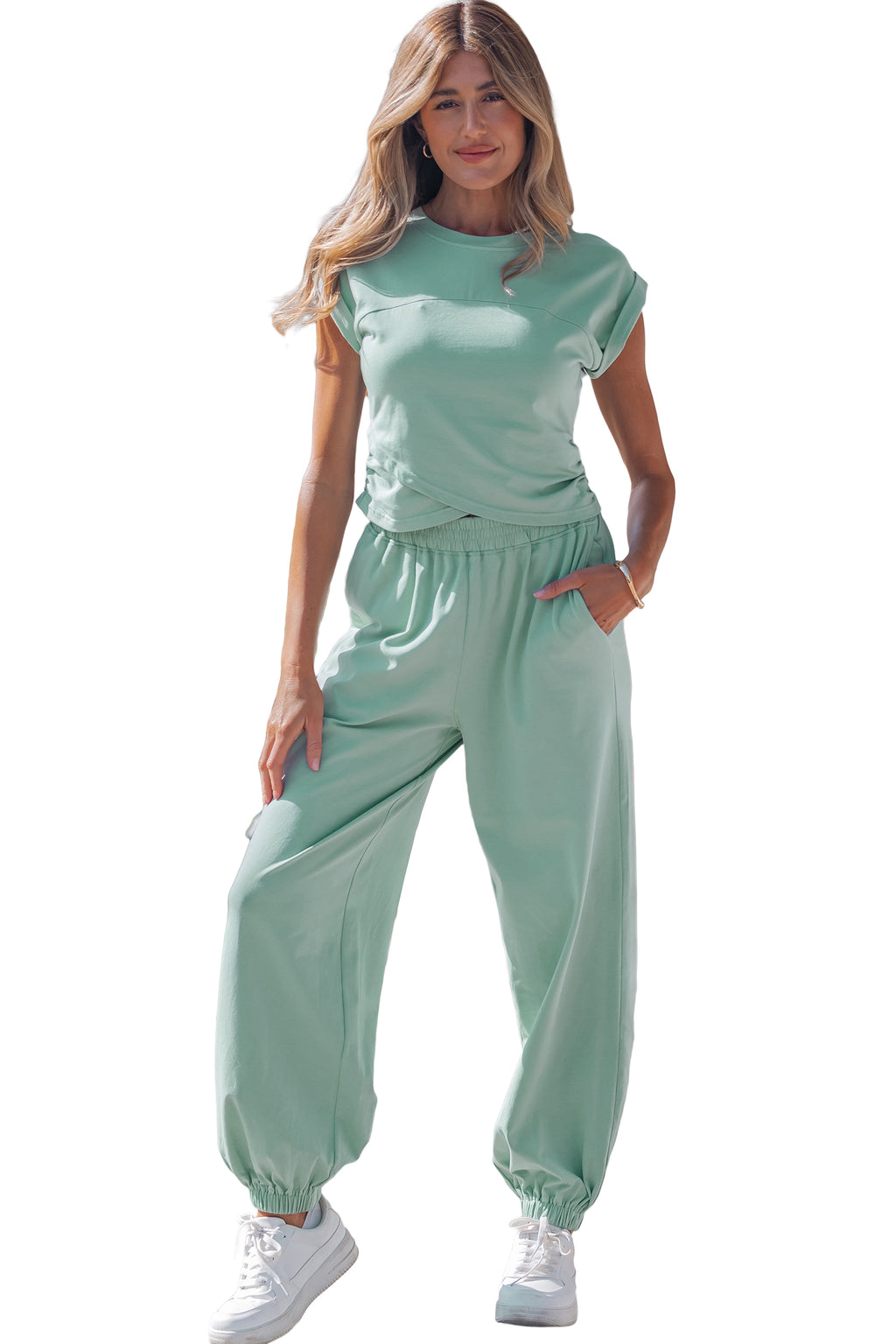 Solid Cropped Cap Sleeve Tank & Jogger Pants Set | 4 Colours | Sizes 8-22
