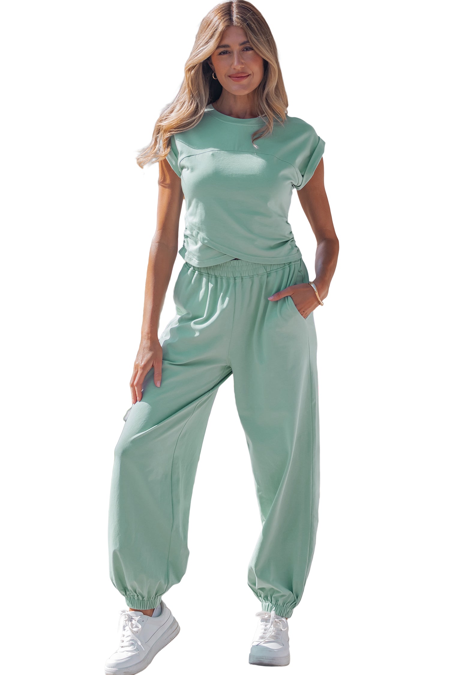 Solid Cropped Cap Sleeve Tank & Jogger Pants Set | 4 Colours | Sizes 8-22