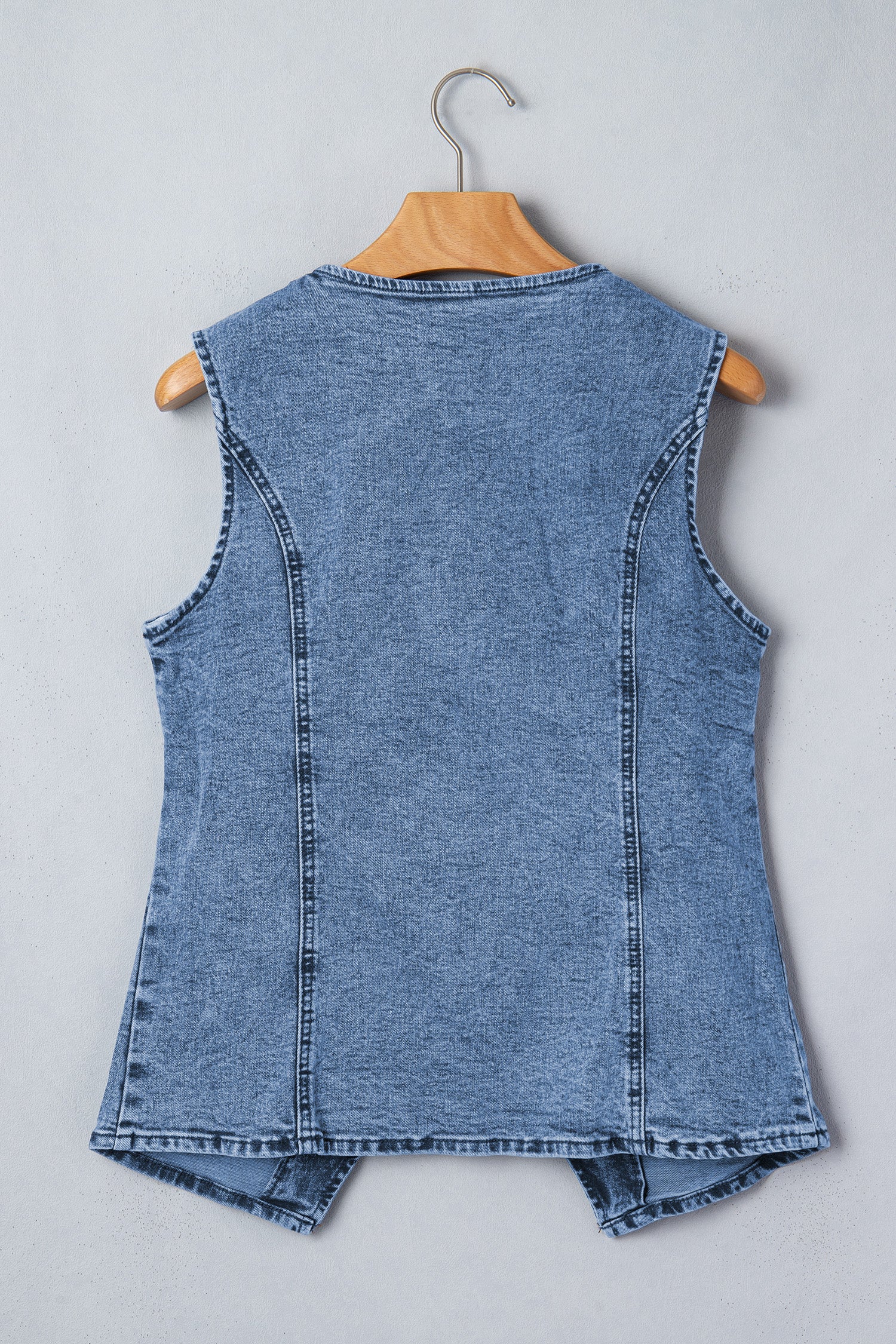 Women's Buttoned Front Slit Denim Vest Black Blue S-XL at LivelyLooks