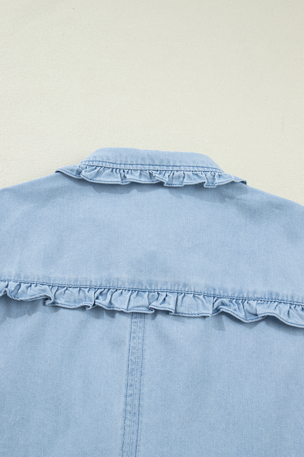 Women's Sail Blue Ruffled Collar Shift Denim Dress with Pockets at LivelyLooks