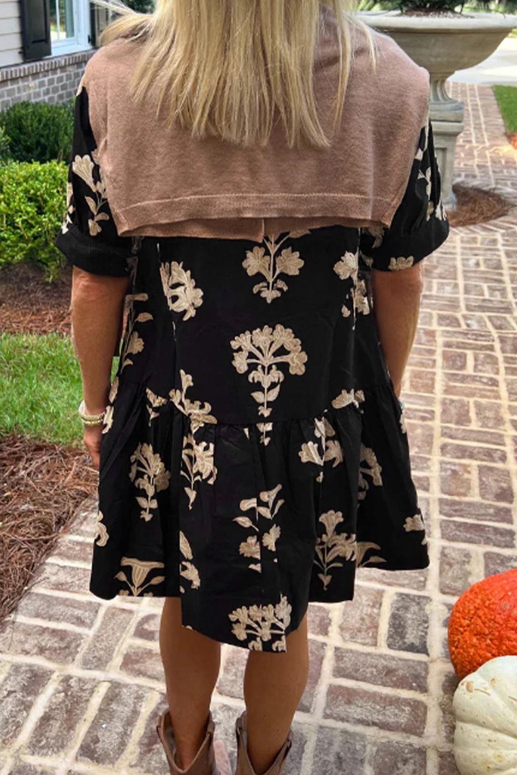 Black & Green Frilled V Neck Puff Sleeve Floral Mini Dress S-XL