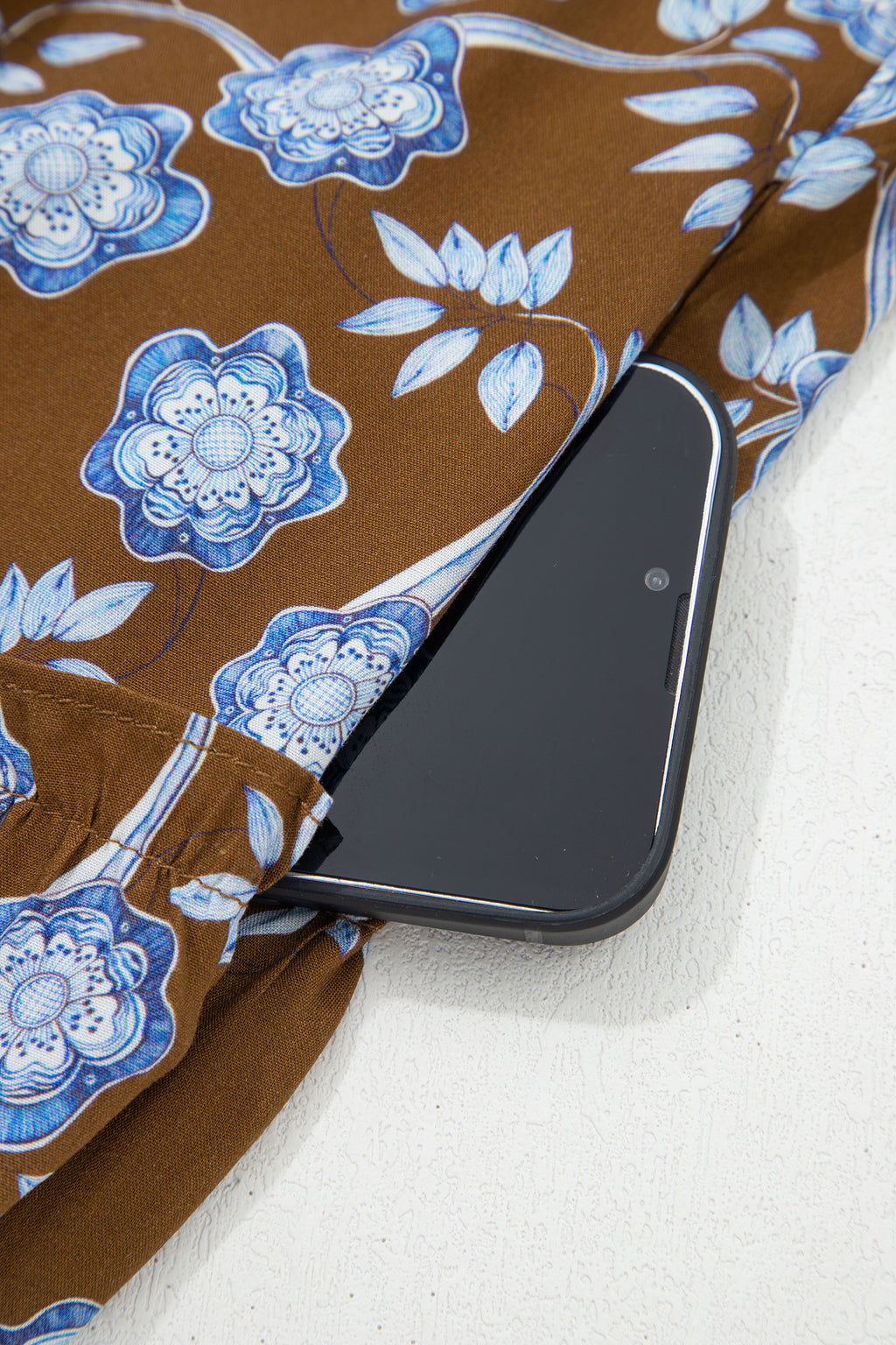 Brown Floral Print Shirt Dress Ruffled Detail Collar Button Down Long Sleeve Women S-XL