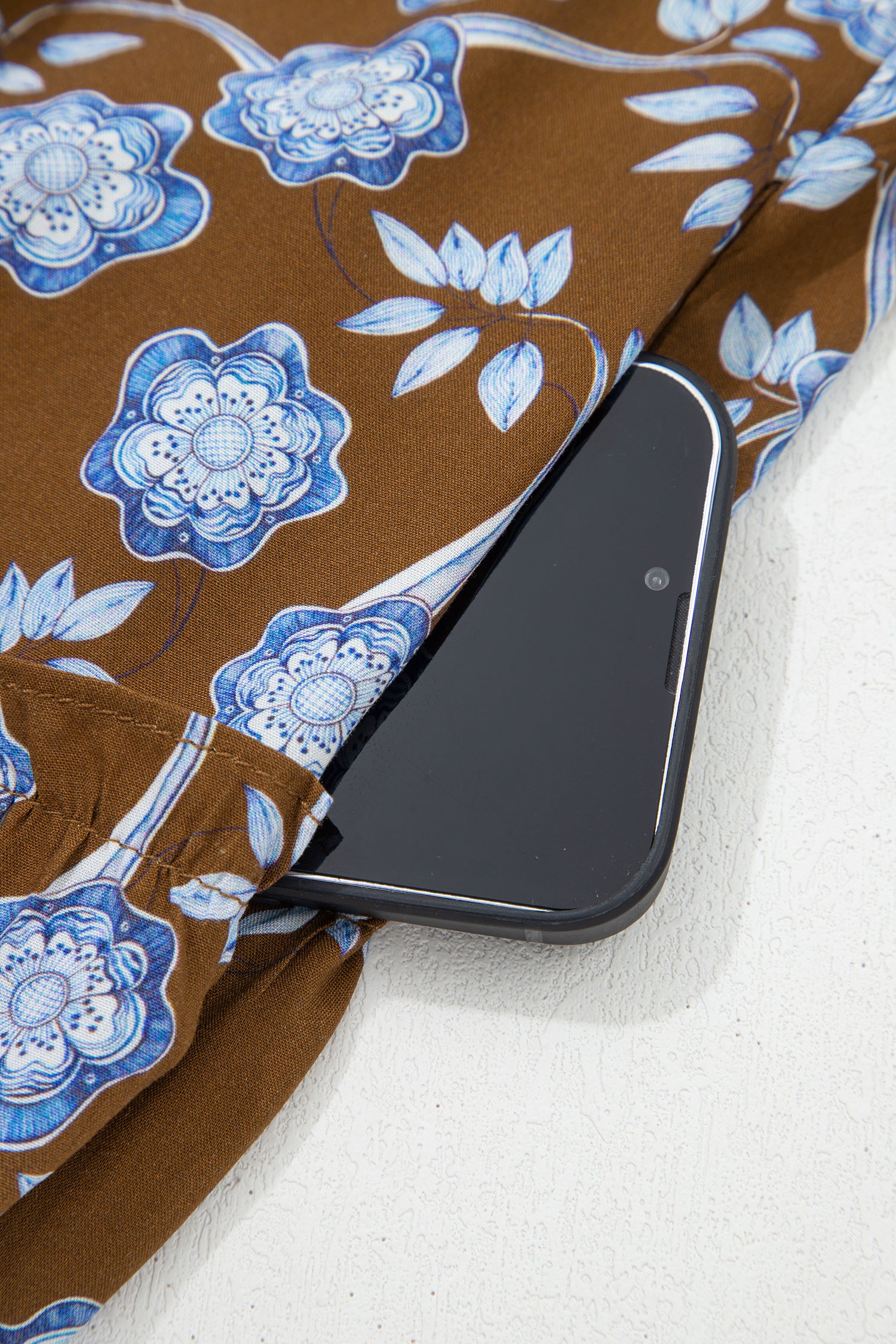 Brown Floral Print Shirt Dress Ruffled Detail Collar Button Down Long Sleeve Women S-XL