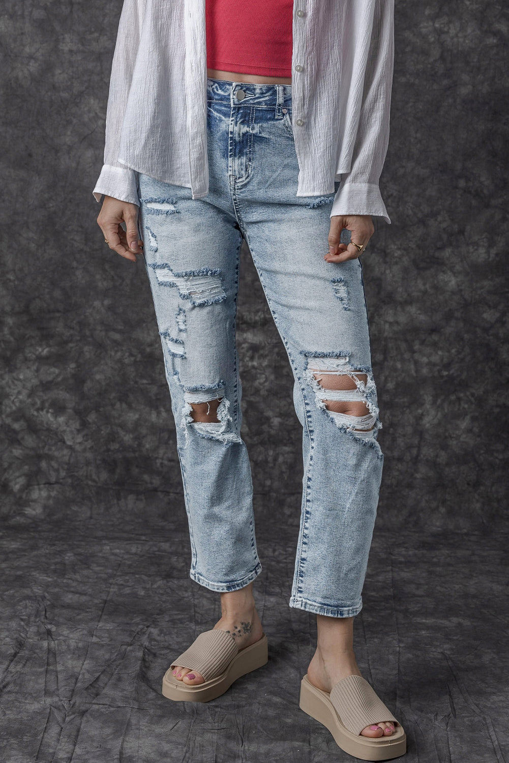 Women's Women's Light Wash Slim Fit Jeans Frayed Hem High Waist Sizes 6-16 at LivelyLooks