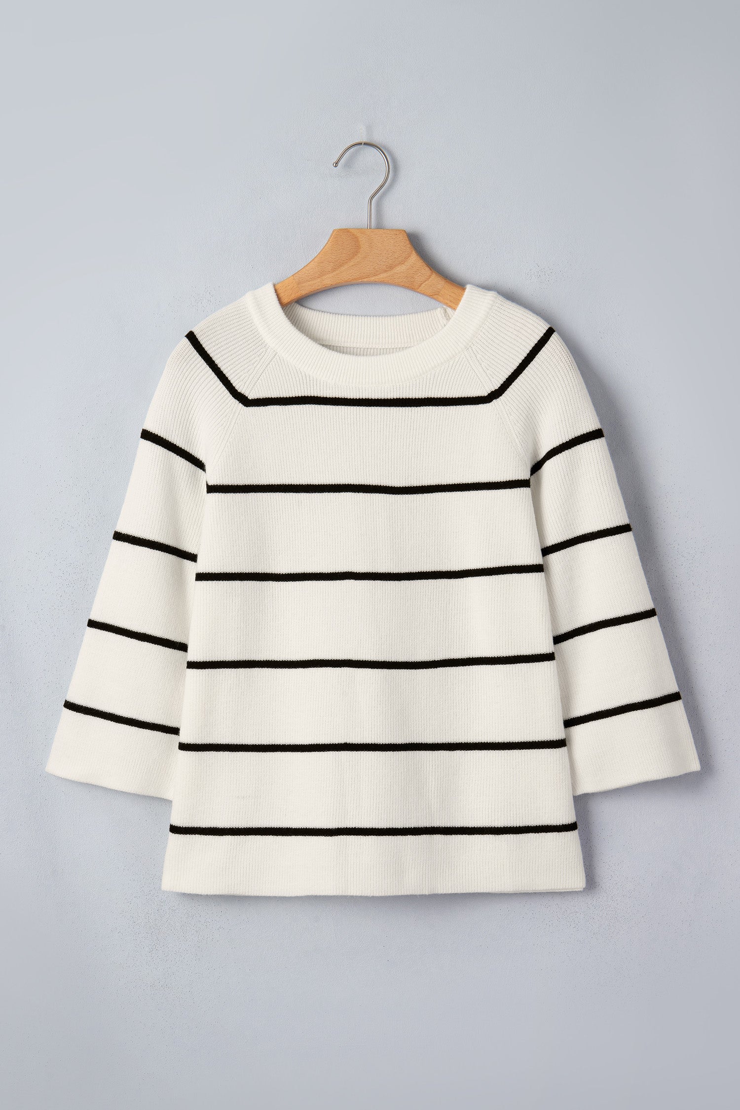 White Stripe Ribbed Knit Half Sleeve Loose Sweater Tee | Sizes S–XL