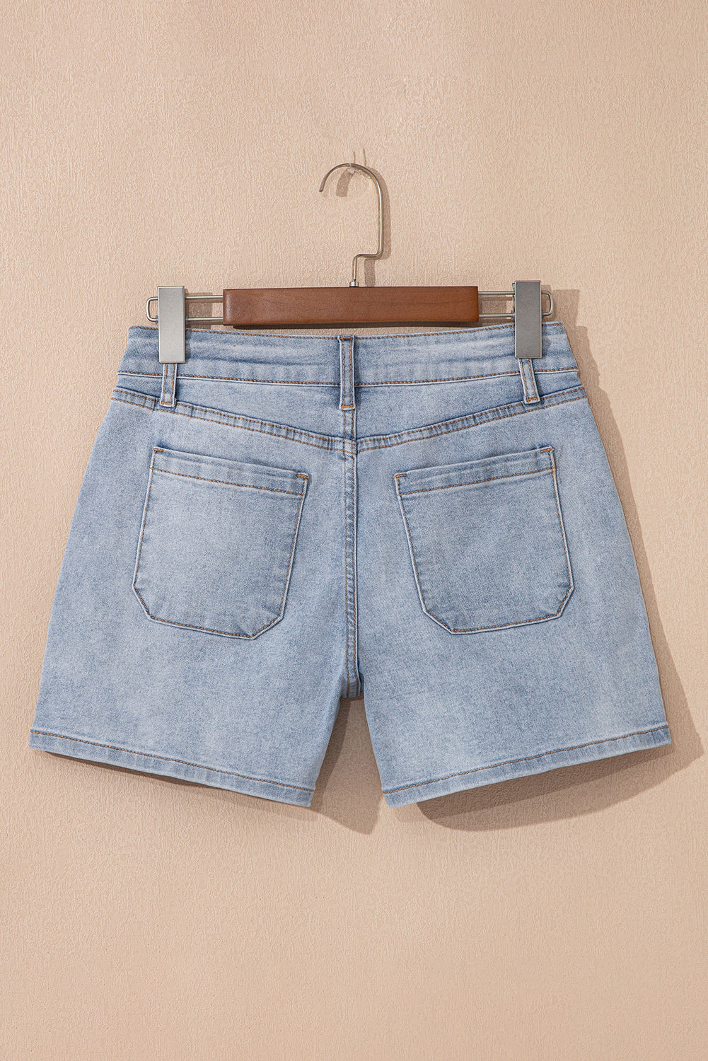 Shop Beau Blue Light Wash High Rise Denim Shorts UK 8-20 at LivelyLooks
