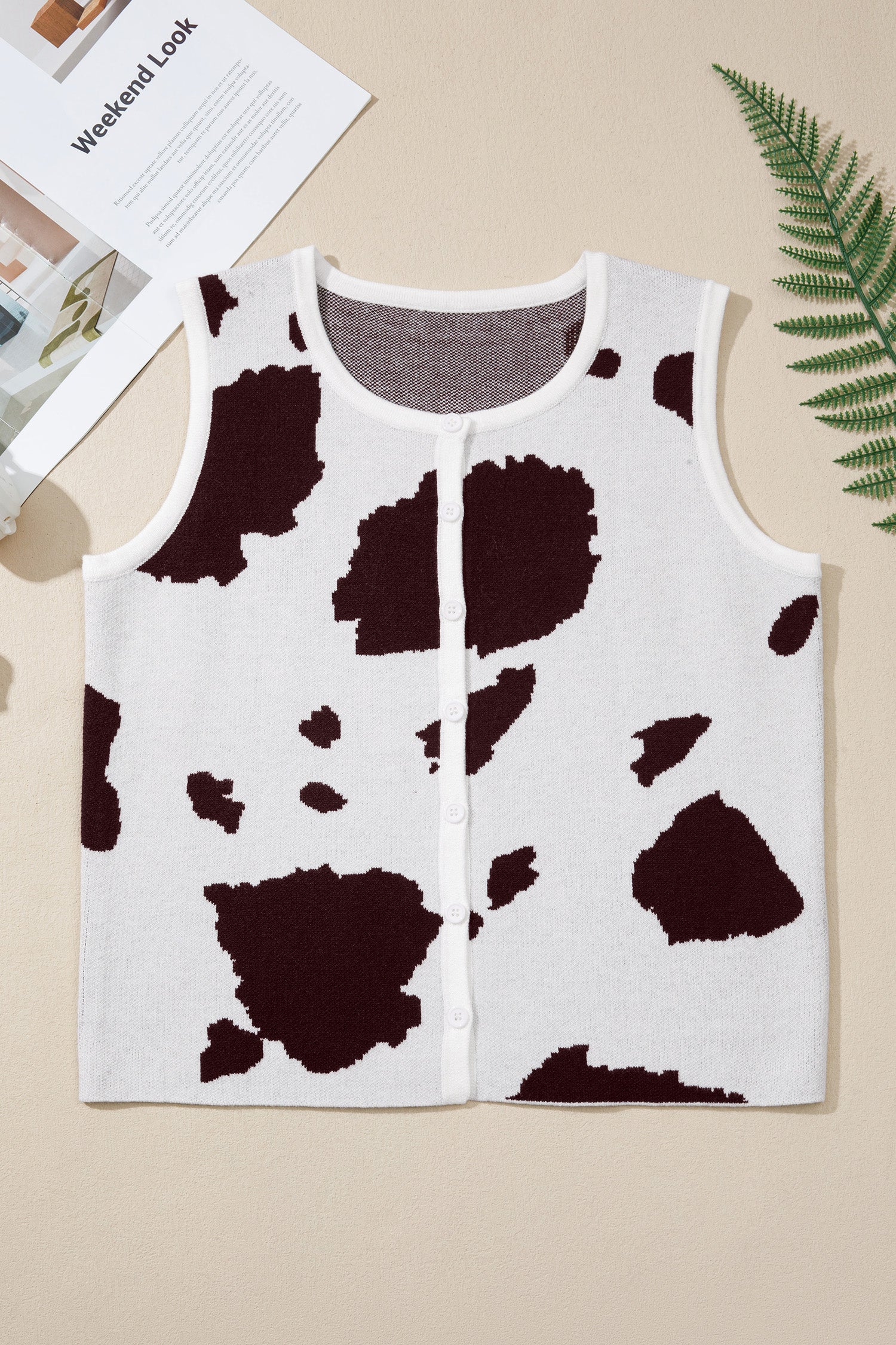 Shop White Western Cow Print Button Down Sweater Vest at LivelyLooks