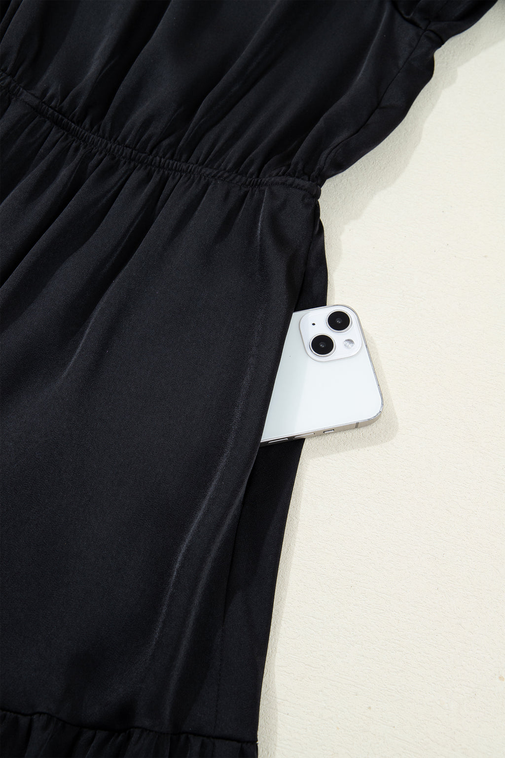 Black Tiered Maxi Dress Flounced Bracelet Sleeve V Neck Women S-XL
