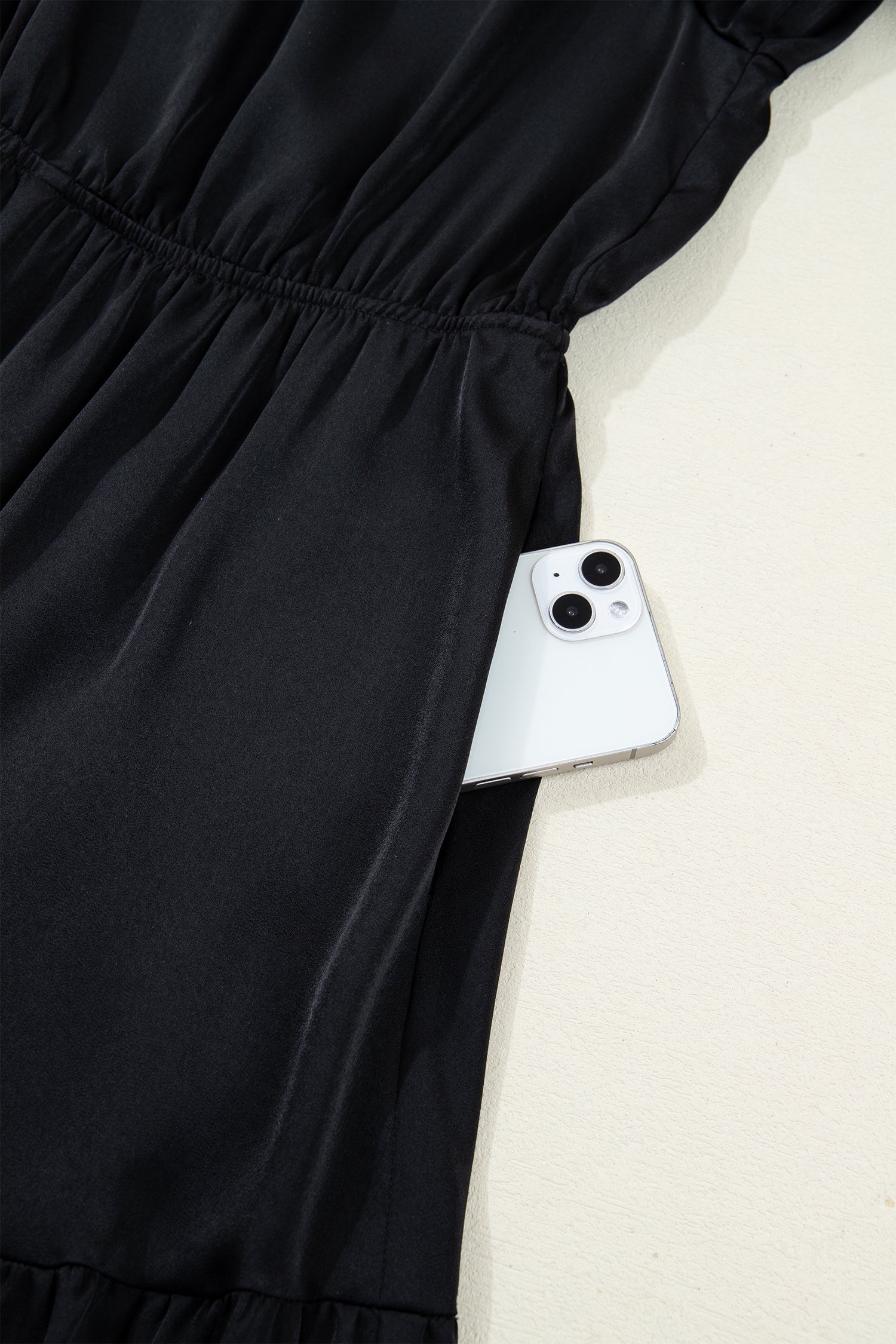 Black Tiered Maxi Dress Flounced Bracelet Sleeve V Neck Women S-XL