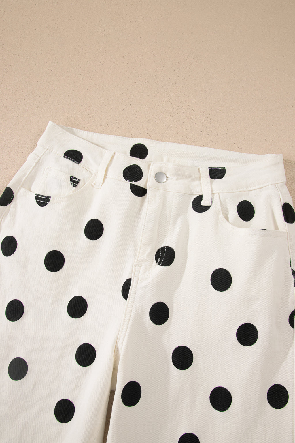 Women's White Polka Dot Wide Leg Ankle Jeans Button Zip Pocket UK 4-16 at LivelyLooks