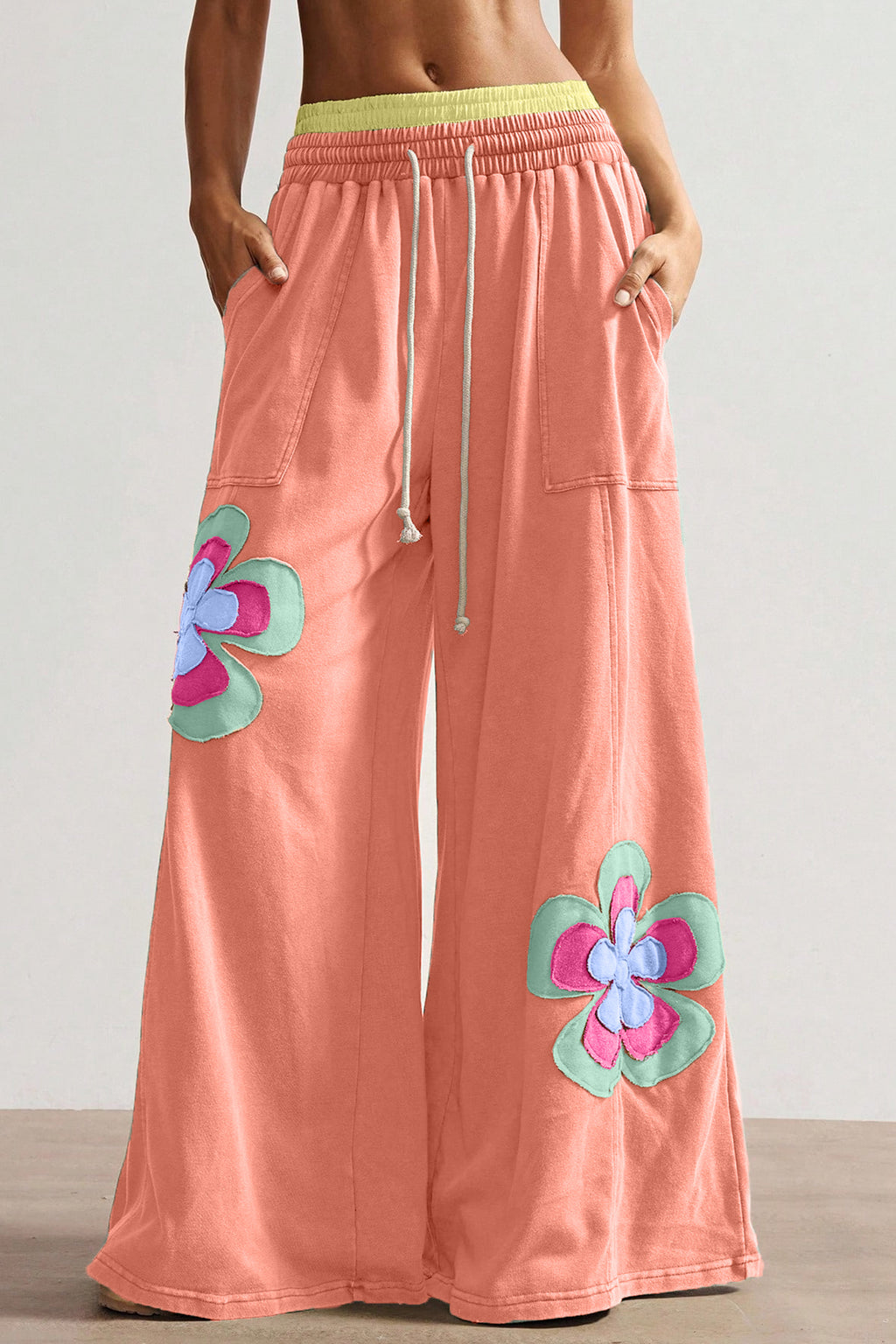 Shop Orange Boho Floral Patchwork Wide Leg Trousers Women S-XL at LivelyLooks
