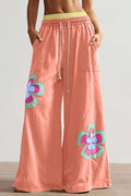 Shop Orange Boho Floral Patchwork Wide Leg Trousers Women S-XL at LivelyLooks