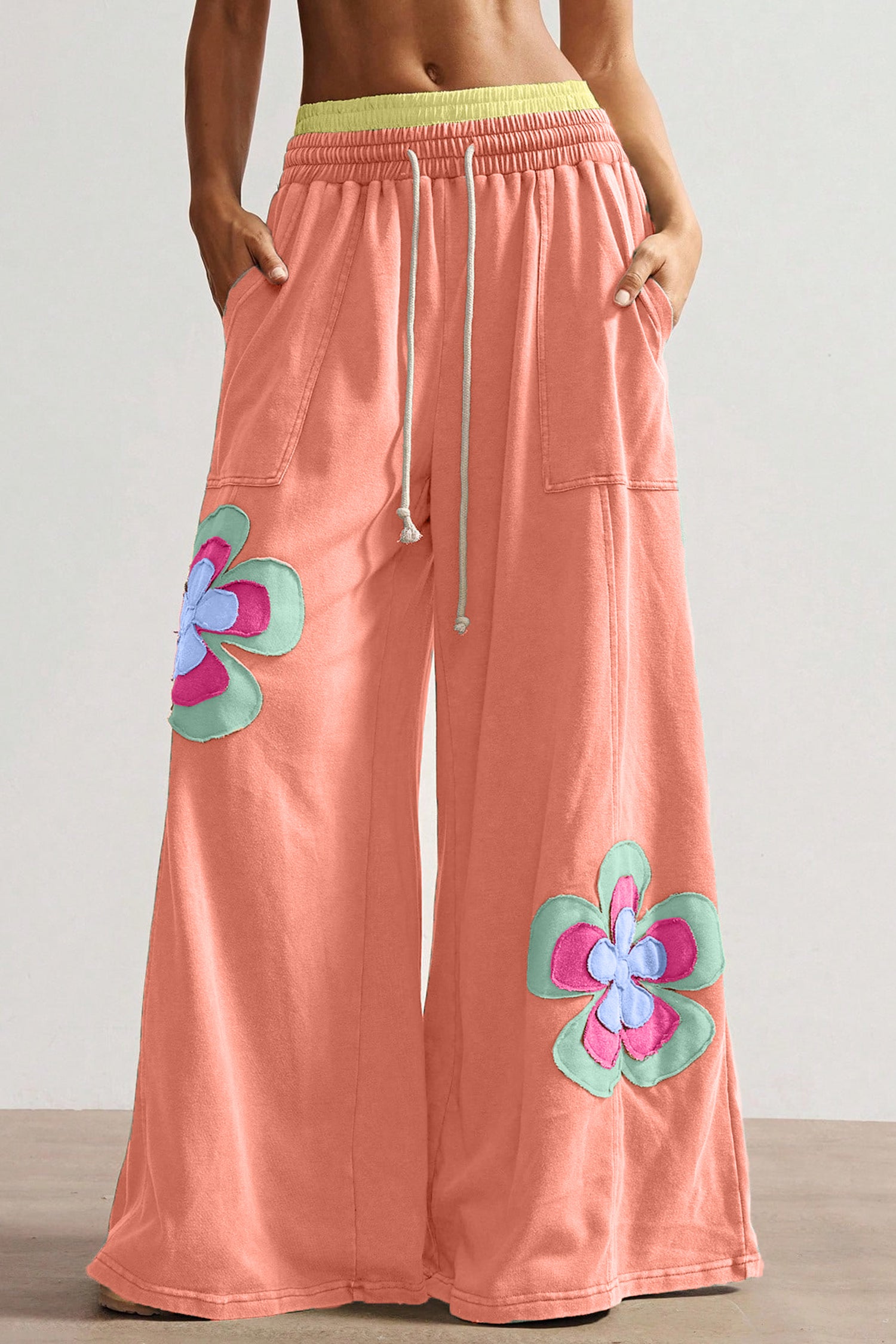 Shop Orange Boho Floral Patchwork Wide Leg Trousers Women S-XL at LivelyLooks