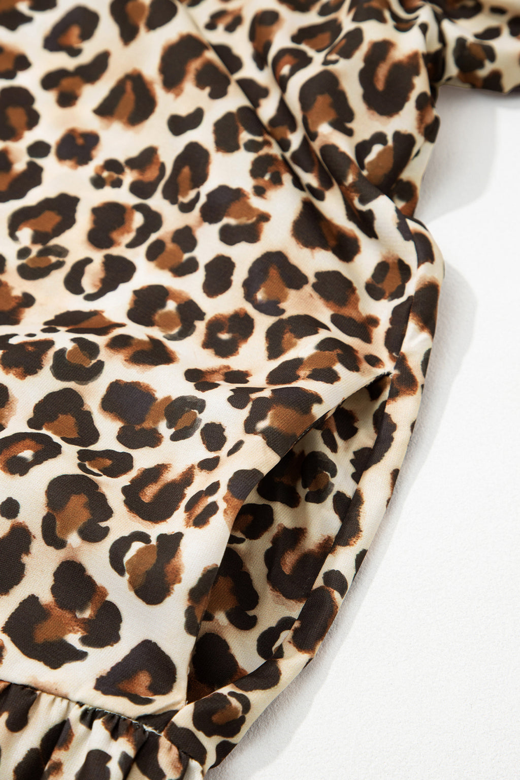 Women's Brown Leopard Stripe Patchwork 3/4 Sleeve Loose Mini Dress at LivelyLooks