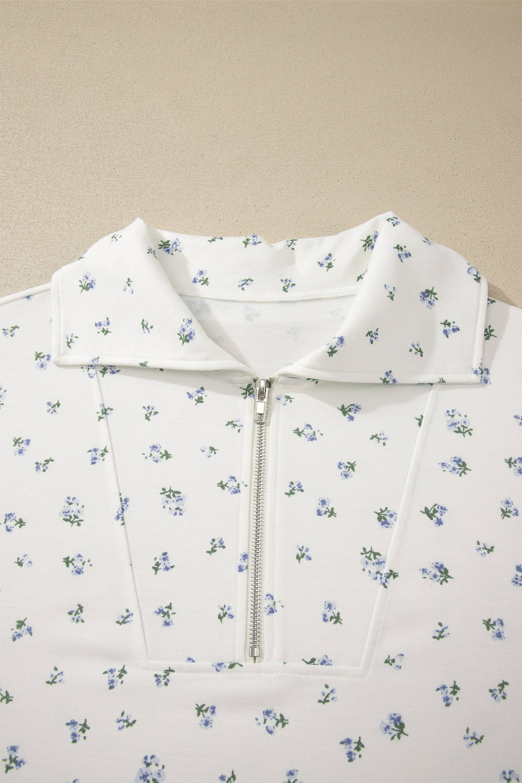 White Floral Print Half Zip Hoodie Top & Shorts Co-ord Set