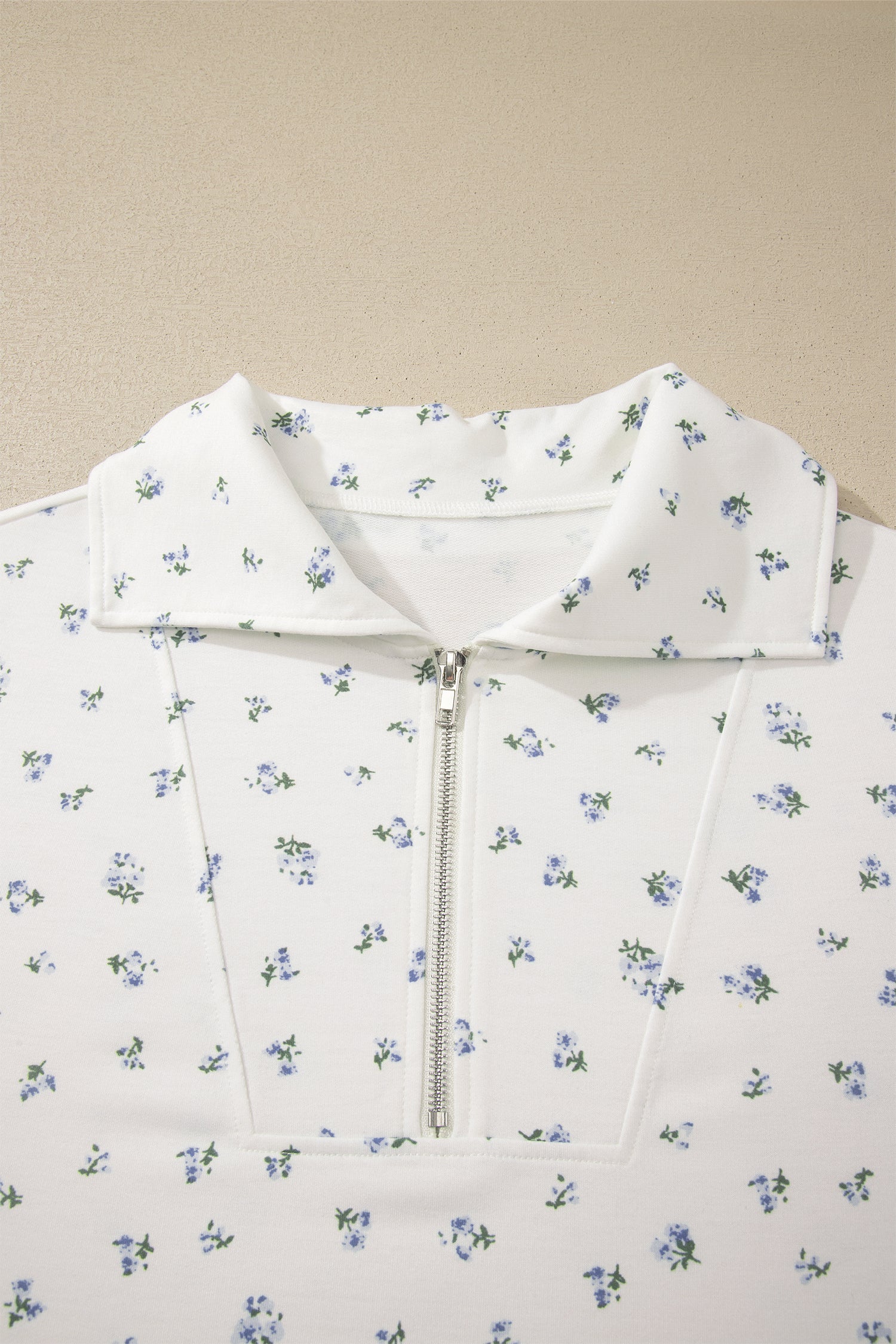 White Floral Print Half Zip Hoodie Top & Shorts Co-ord Set