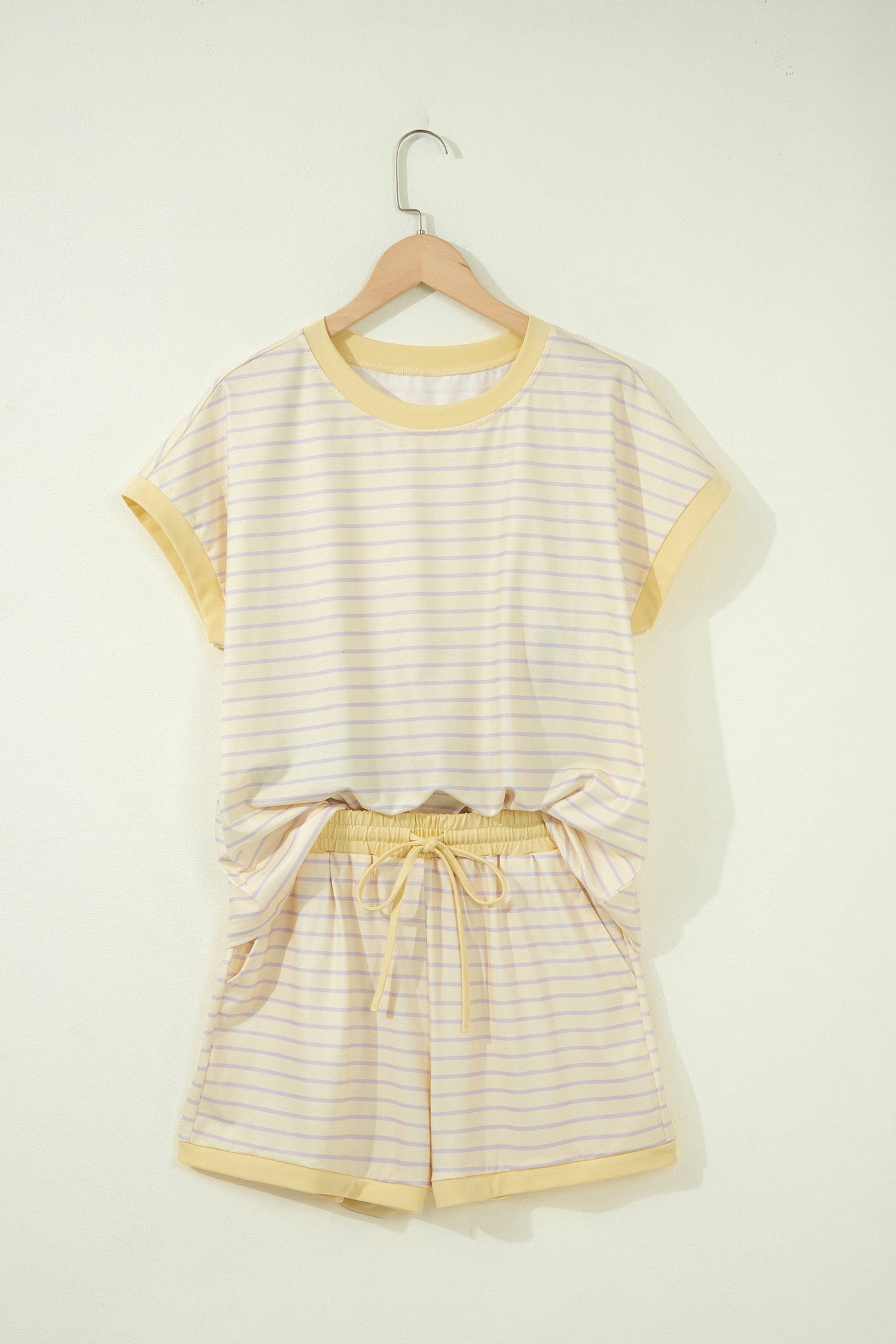 Yellow Stripe Relaxed Tee & Drawstring Shorts Co-ord Set | UK 8–22