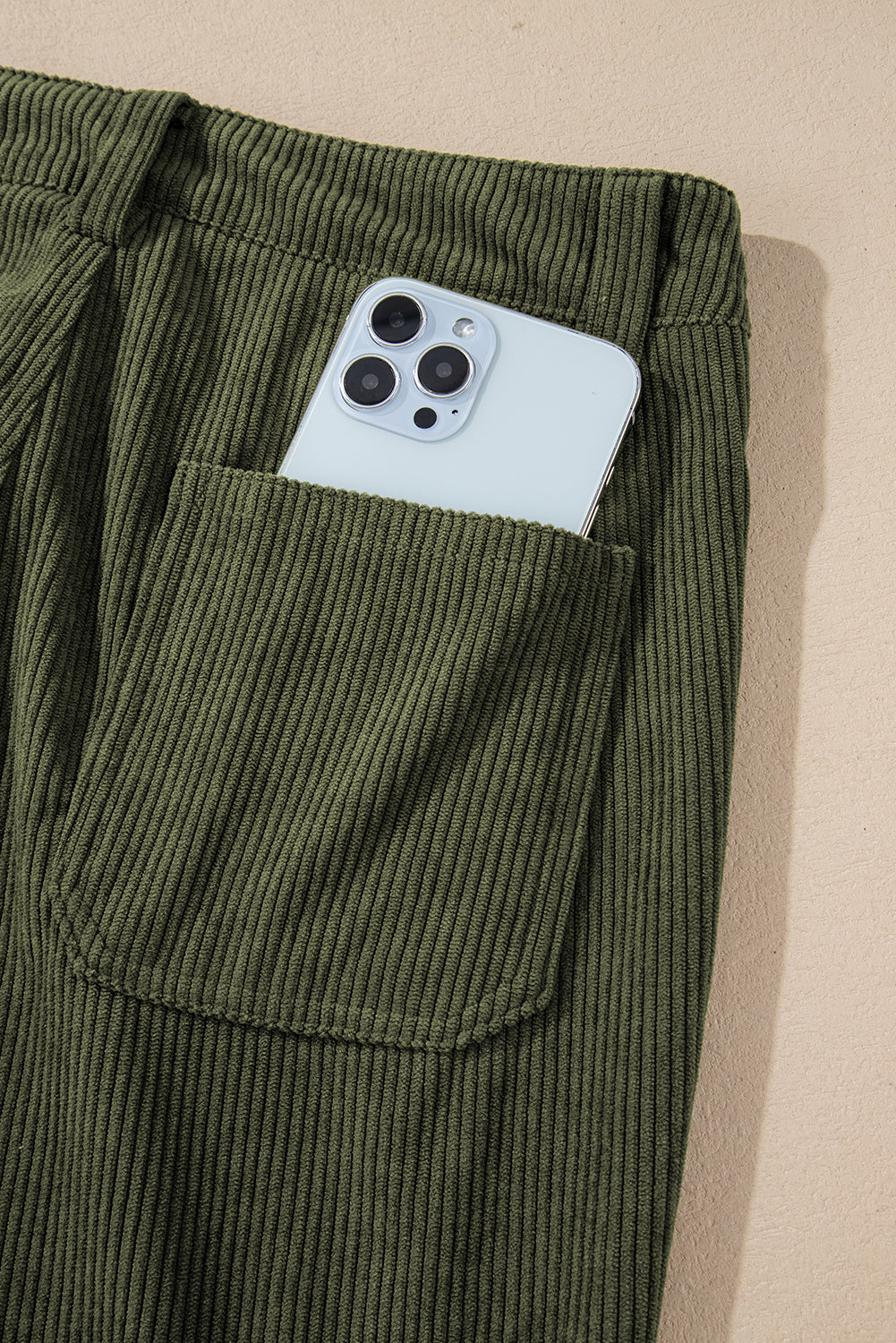 Women's Women's High Waist Corduroy Trousers Square Pockets Green/Brown at LivelyLooks