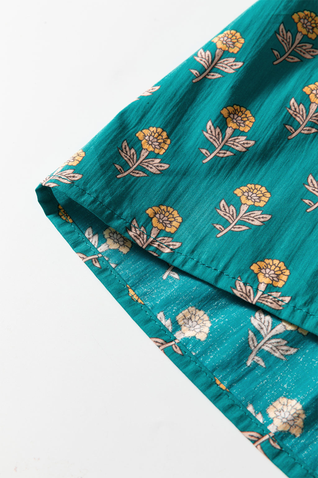 Green Floral Dress Contrast Trim V Neck Short Sleeve Women S-XL