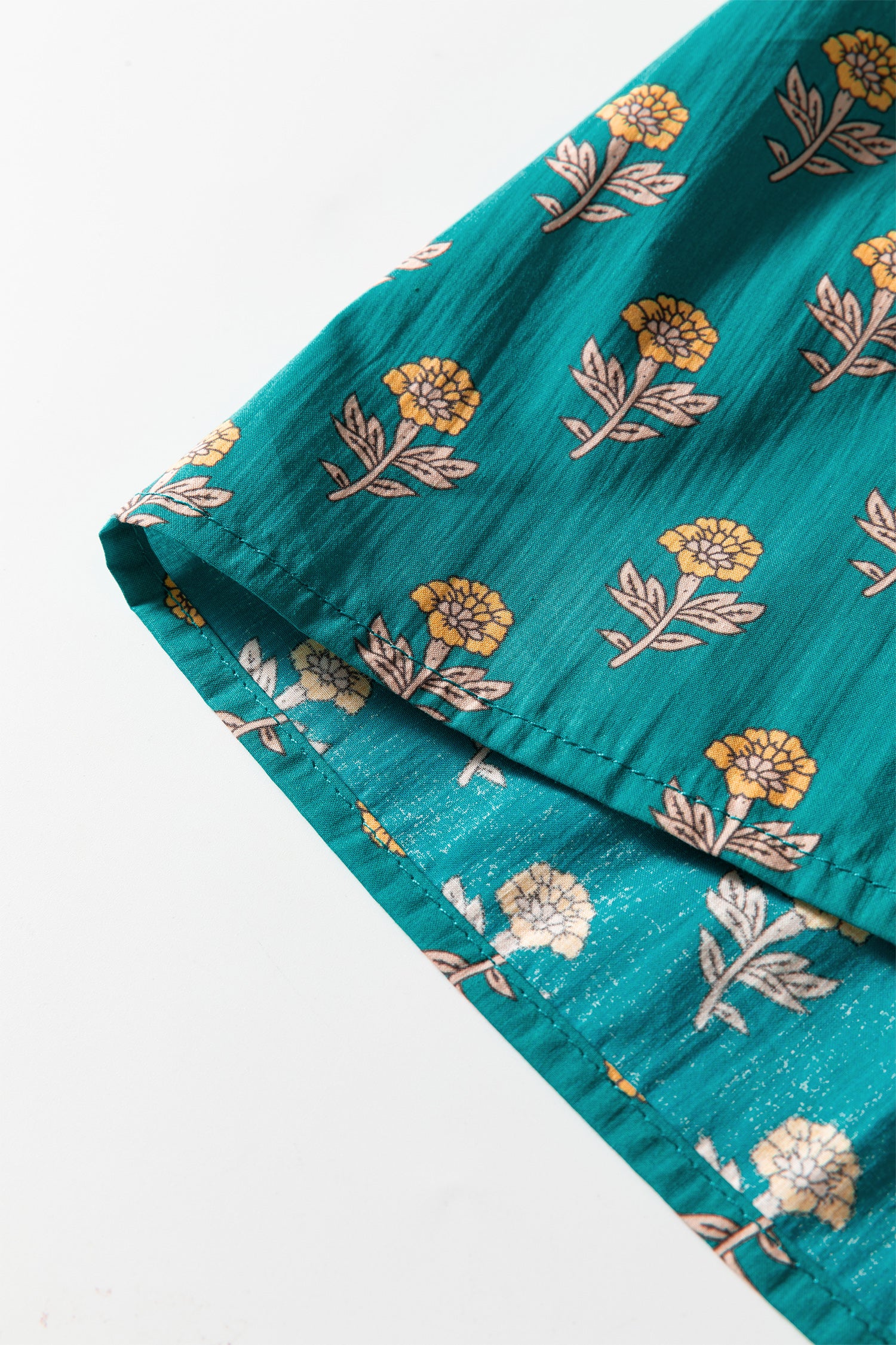 Green Floral Dress Contrast Trim V Neck Short Sleeve Women S-XL
