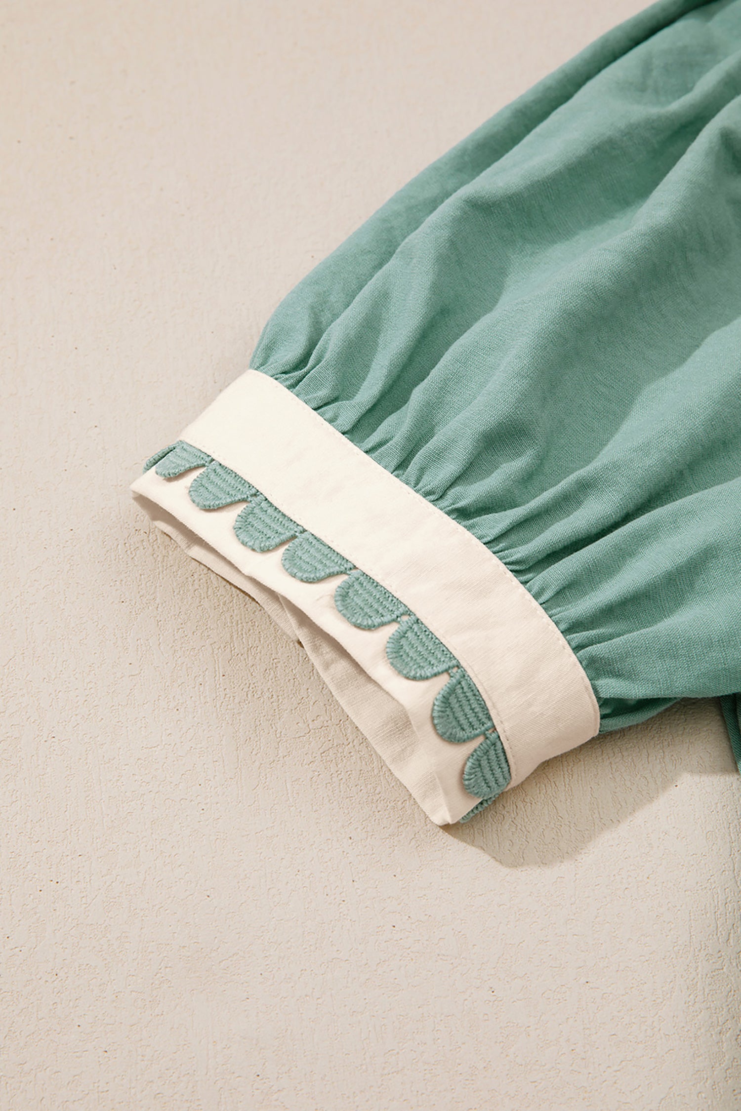 LivelyLooks Scallop Colour Block Trim Puff Sleeve Mini Dress Pink & Green women's fashion