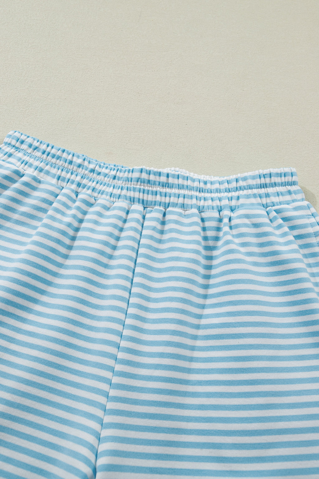 Striped Cuffed Sleeve Mock Neck Tee & Shorts Co-ord | Sky Blue, Pink & Green