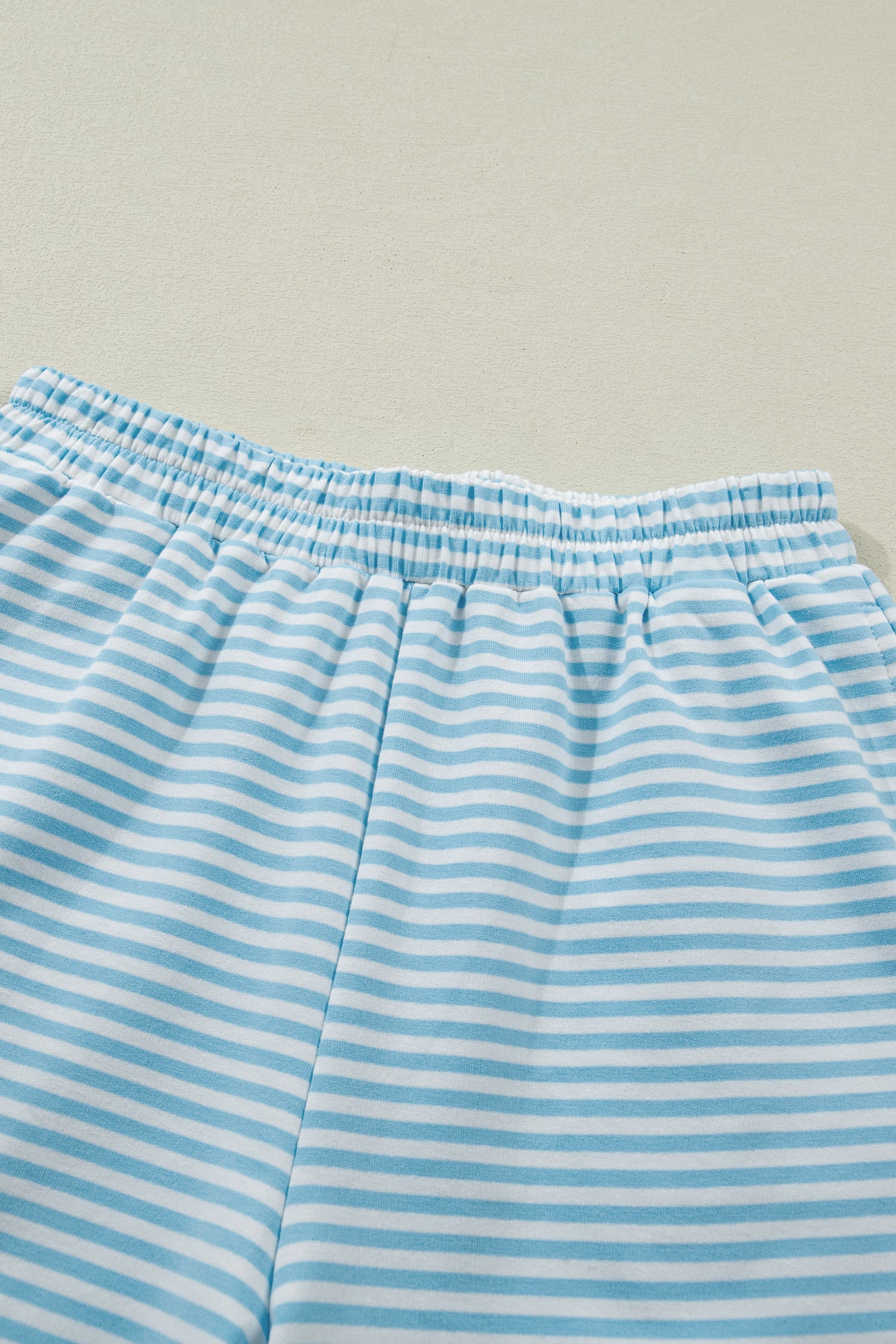 Striped Cuffed Sleeve Mock Neck Tee & Shorts Co-ord | Sky Blue, Pink & Green